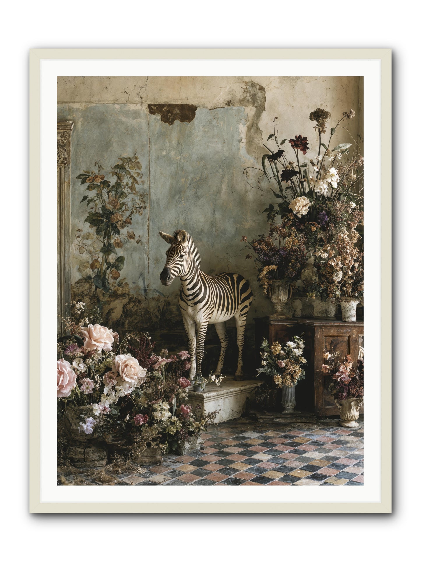 Flower Court Assembly -- Framed Print - White 36x48