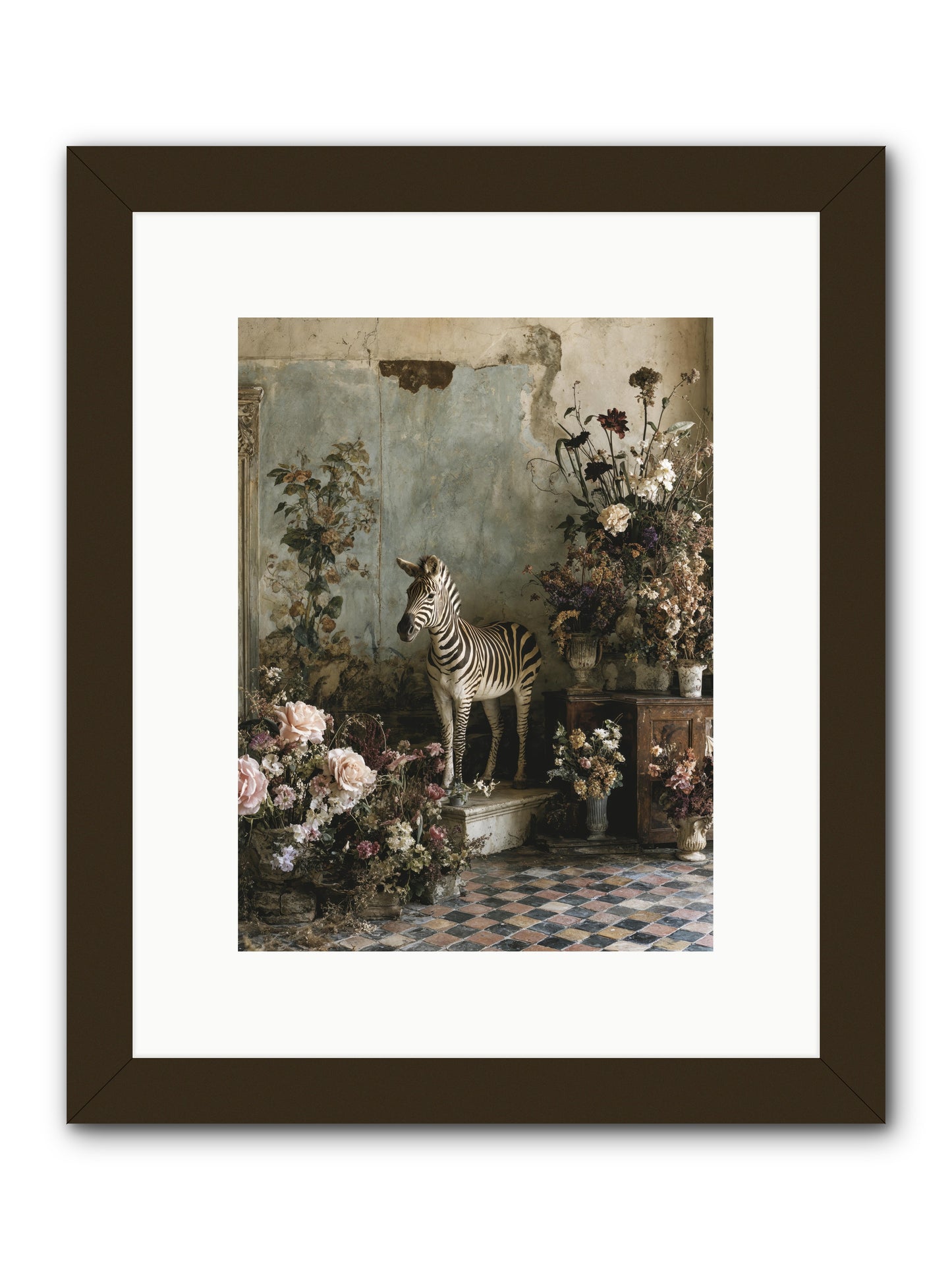 Flower Court Assembly -- Framed Print - Black 9x12