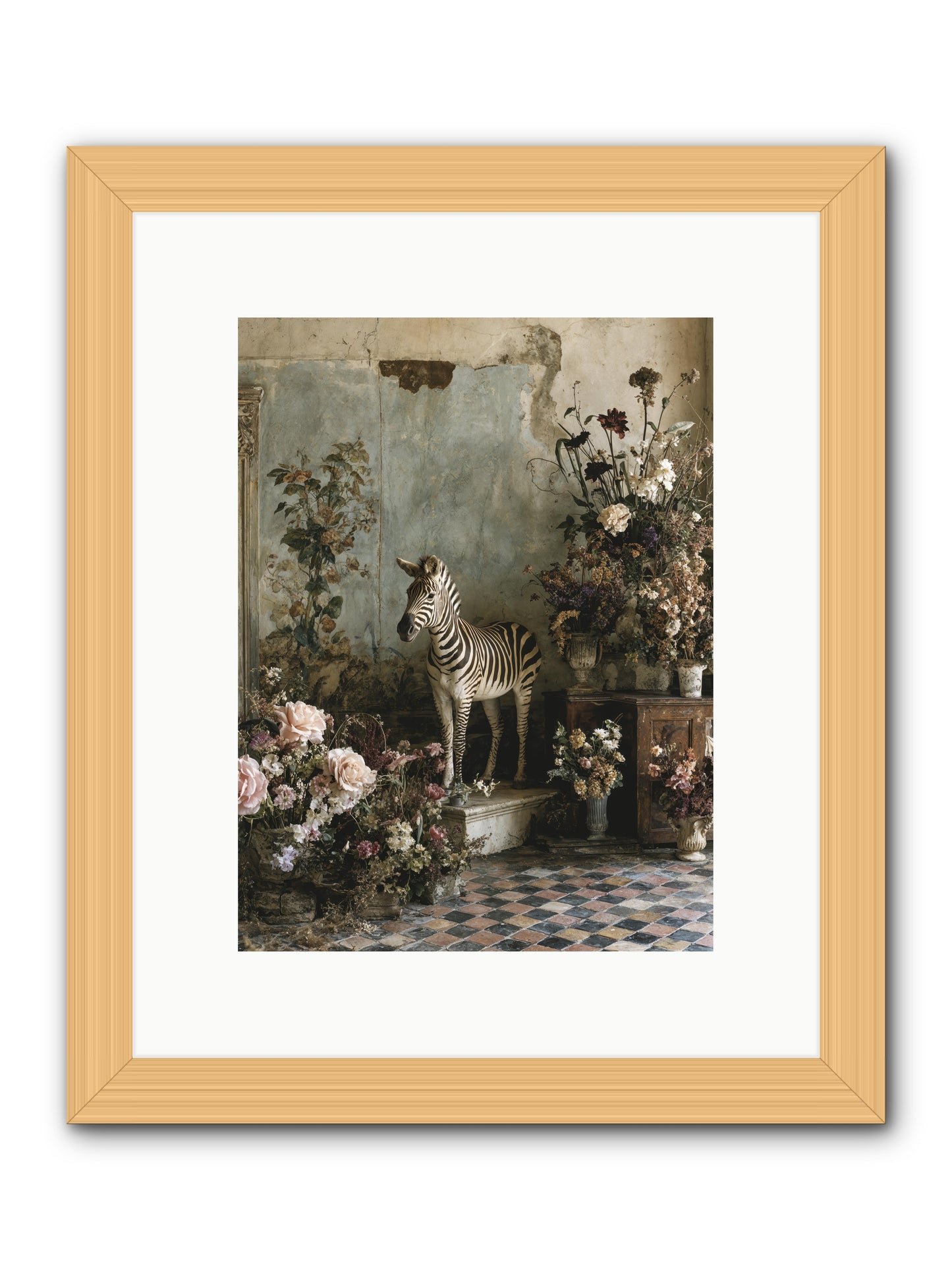 Flower Court Assembly -- Framed Print - Natural 9x12