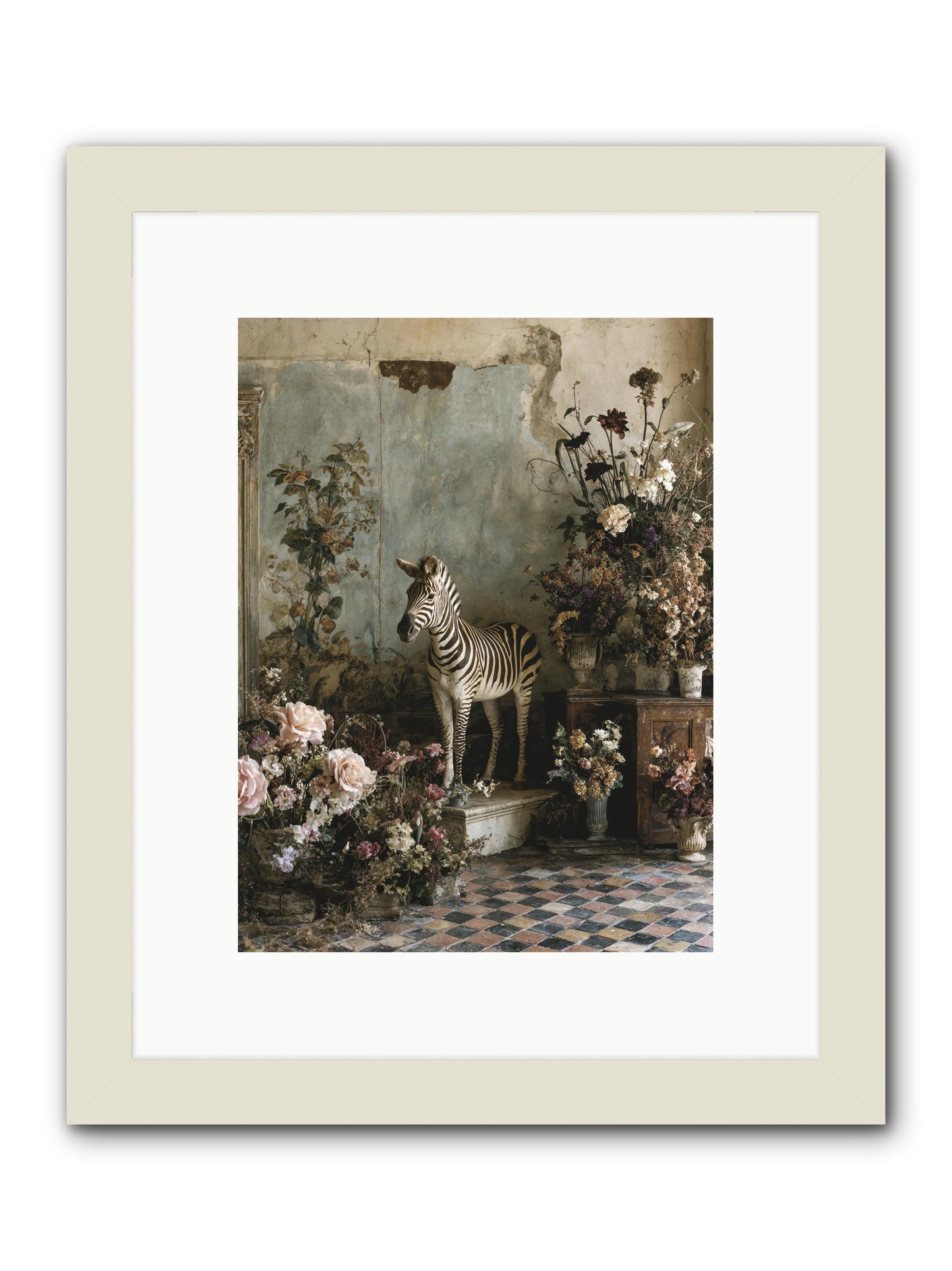 Flower Court Assembly -- Framed Print - White 9x12