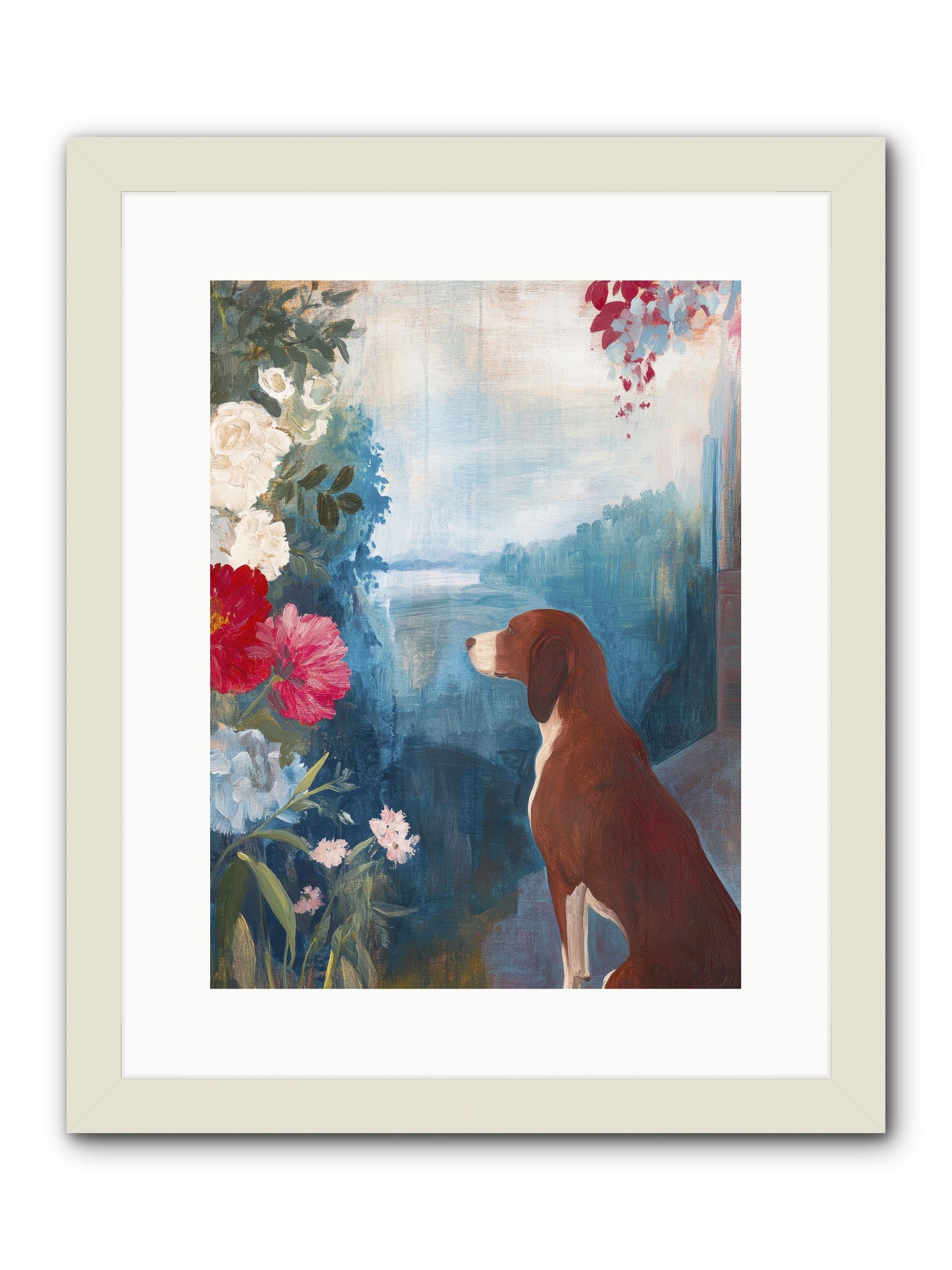 Forest Path Companion -- Framed Print - White 12x16