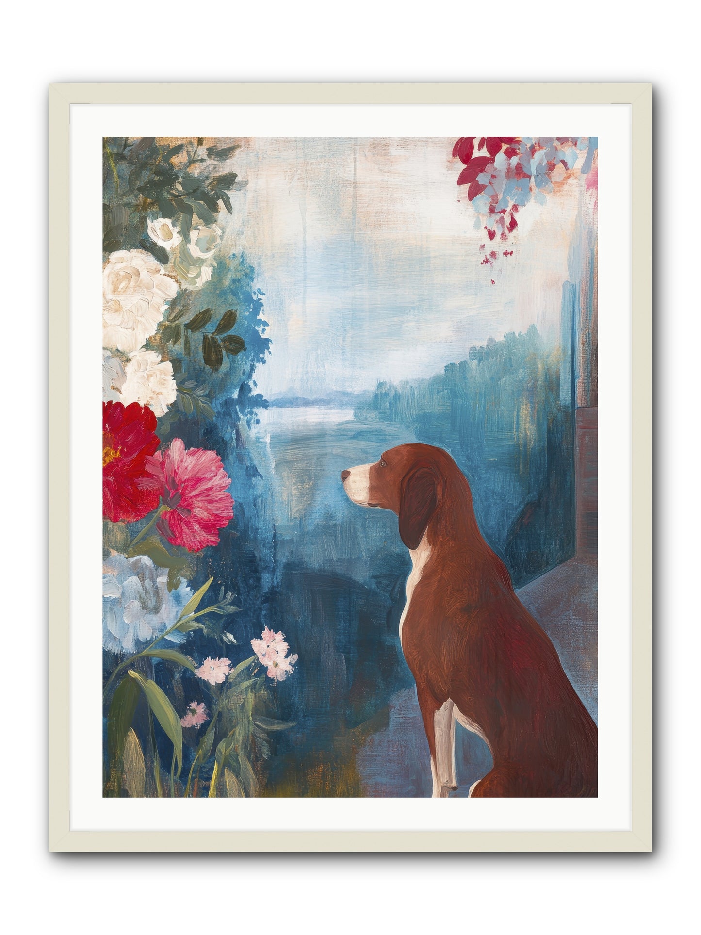 Forest Path Companion -- Framed Print - White 30x40