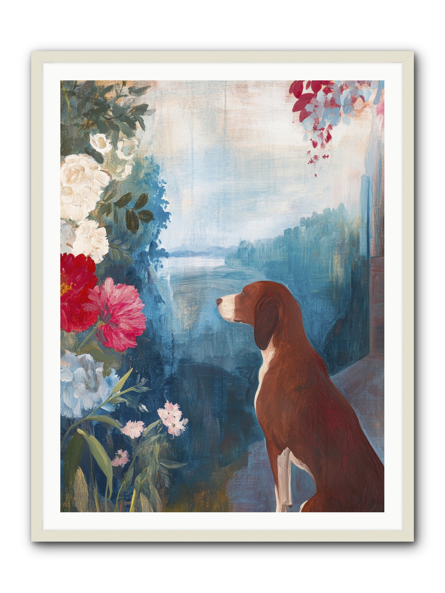 Forest Path Companion -- Framed Print - White 36x48