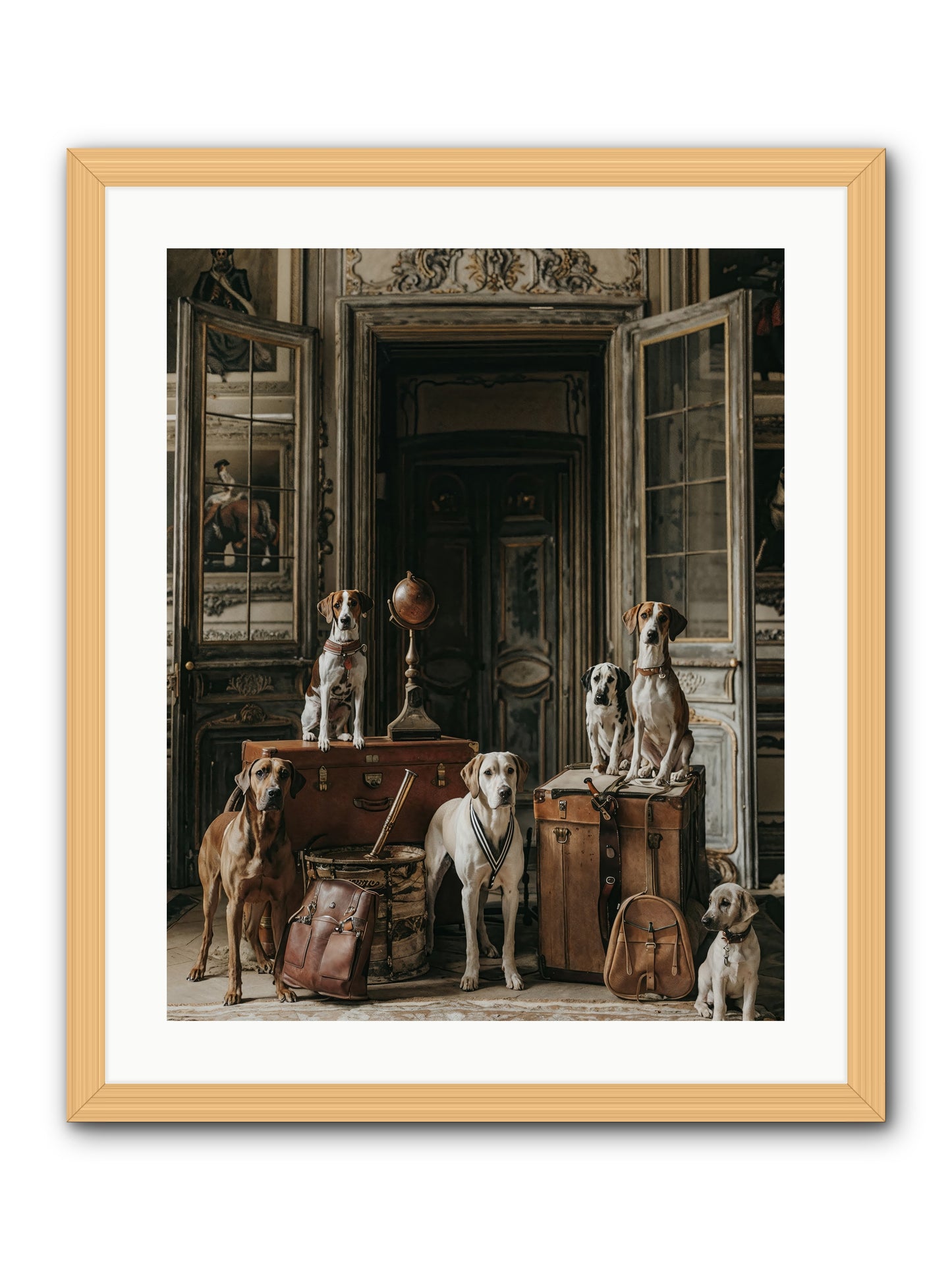 Grand Gathering Of Gentle Mutts -- Framed Print - Natural 20x25