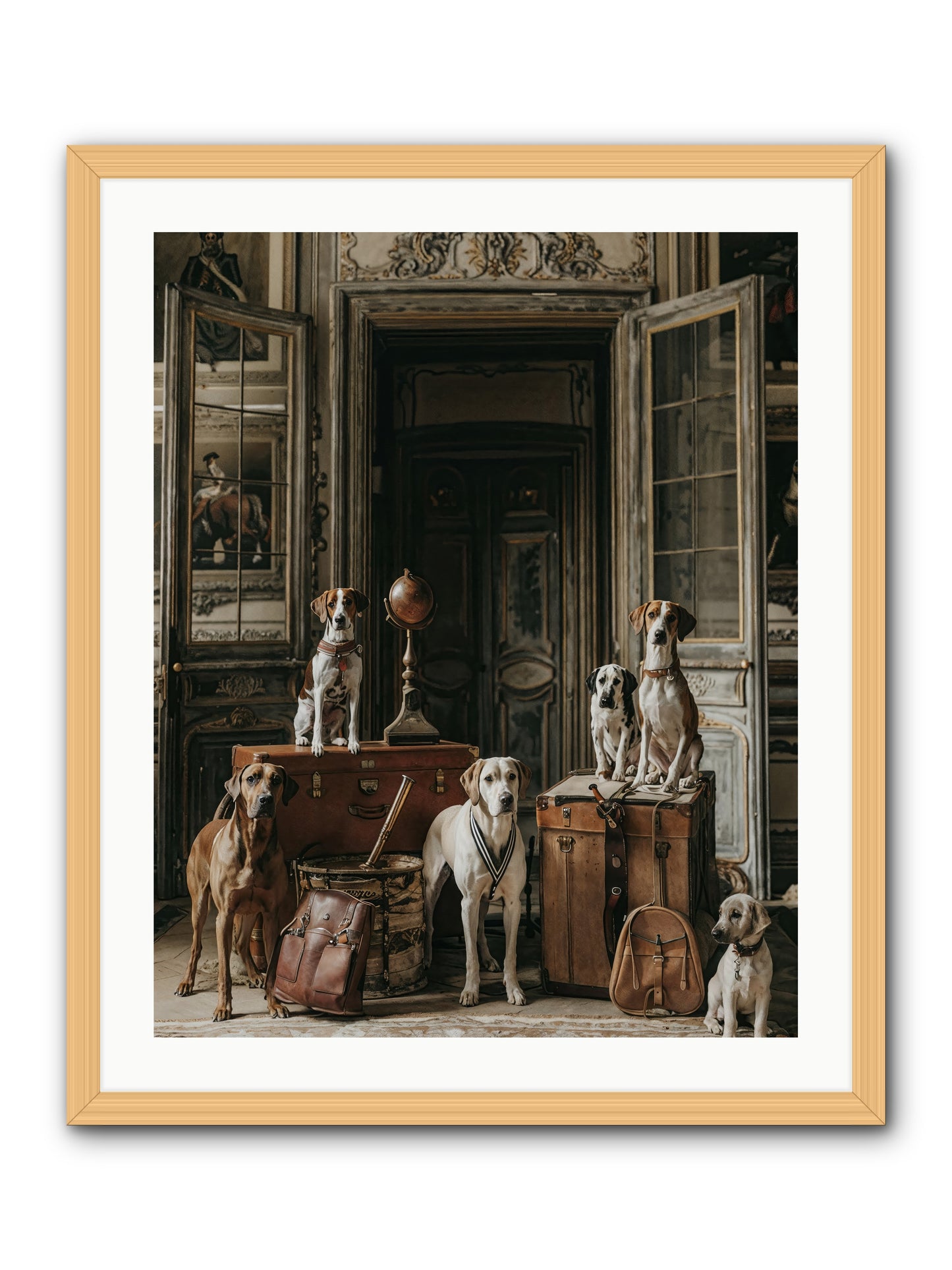 Grand Gathering Of Gentle Mutts -- Framed Print - Natural 24x30