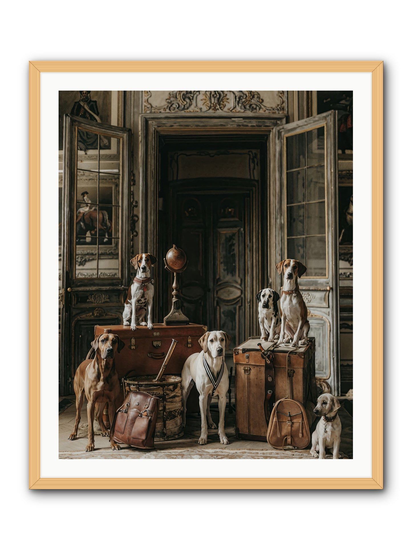 Grand Gathering Of Gentle Mutts -- Framed Print - Natural 32x40