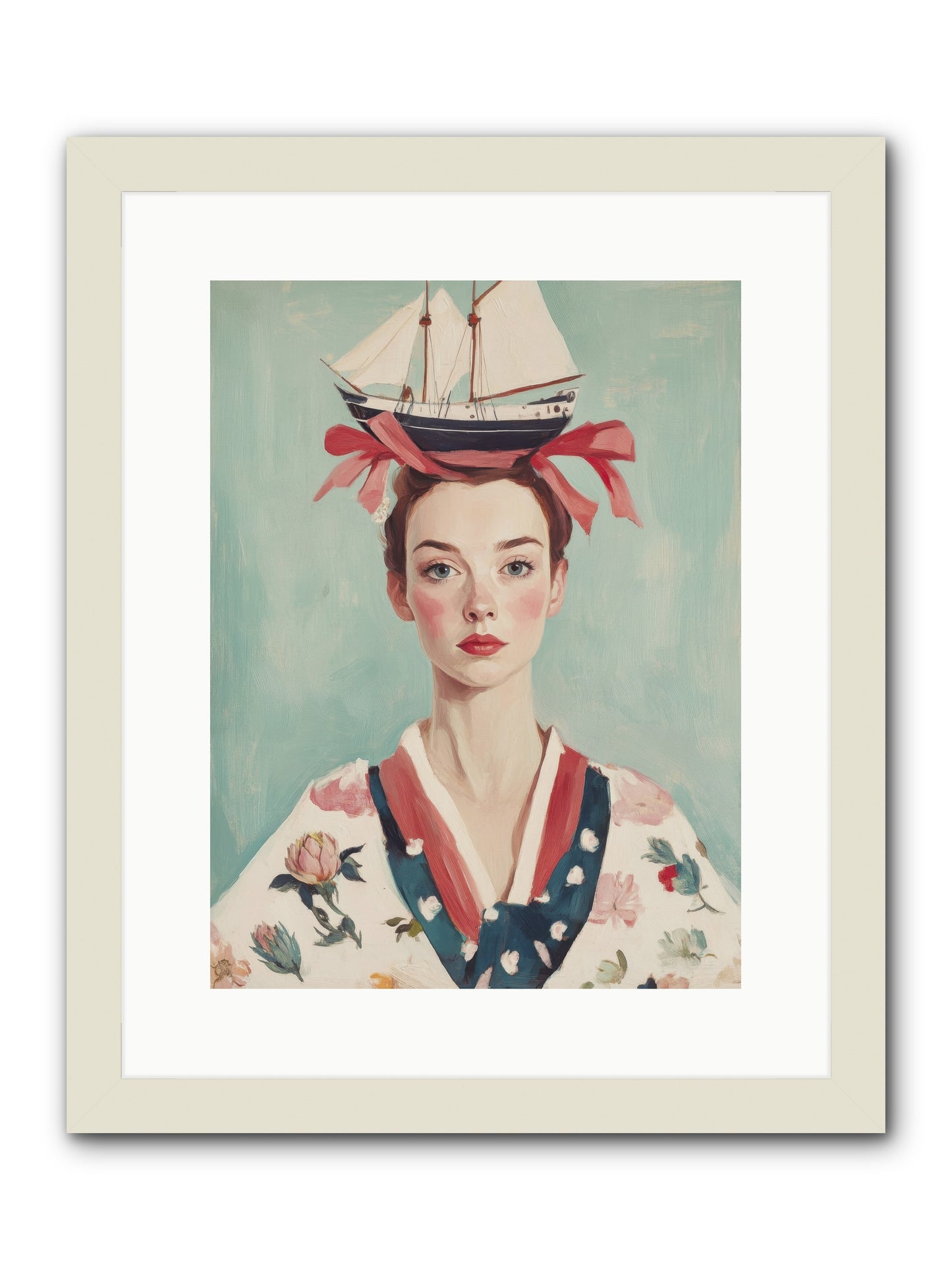 Harbor Belle of Winter-REZ -- Framed Print - White 12x16