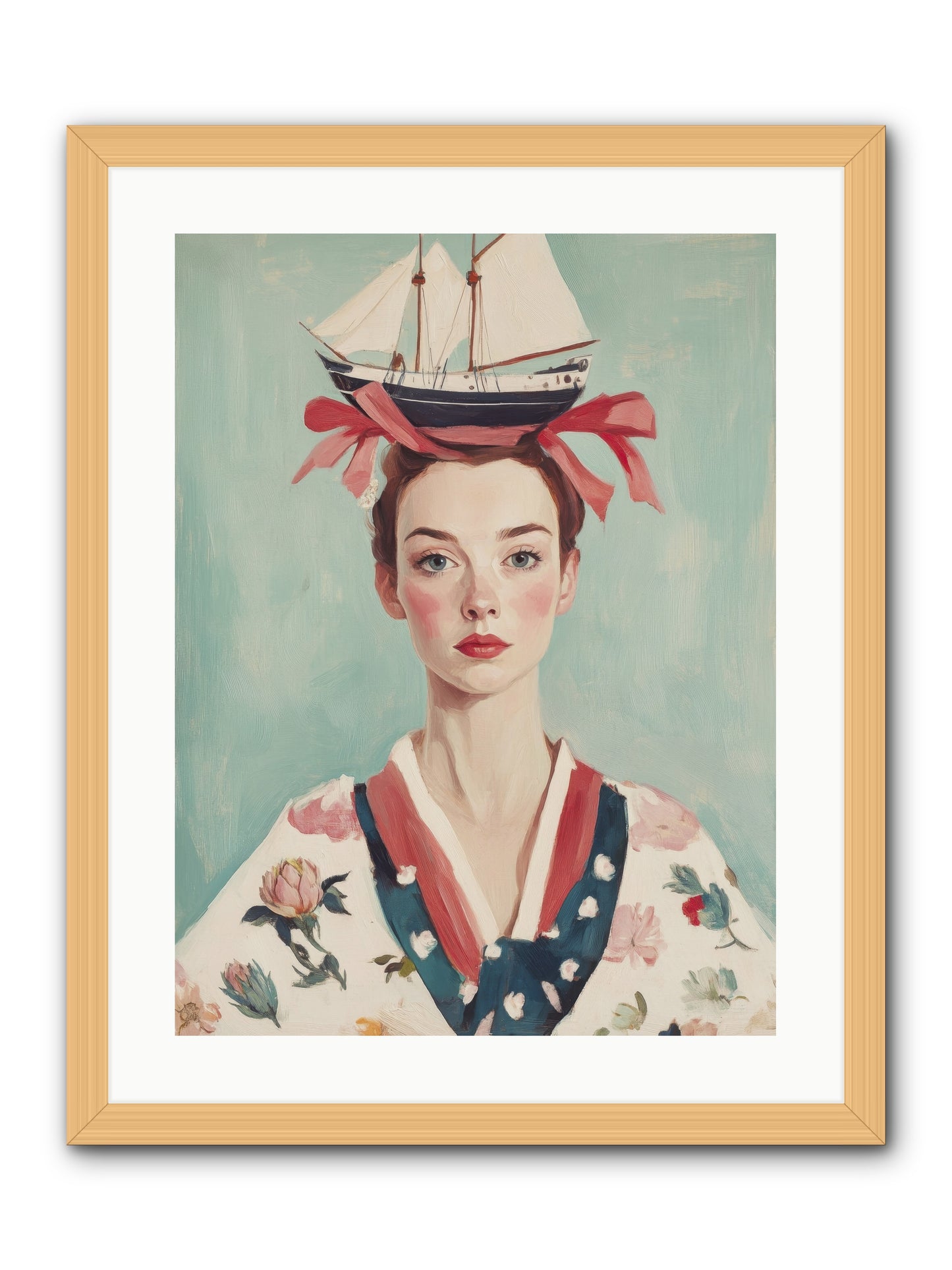 Harbor Belle of Winter-REZ -- Framed Print - Natural 18x24