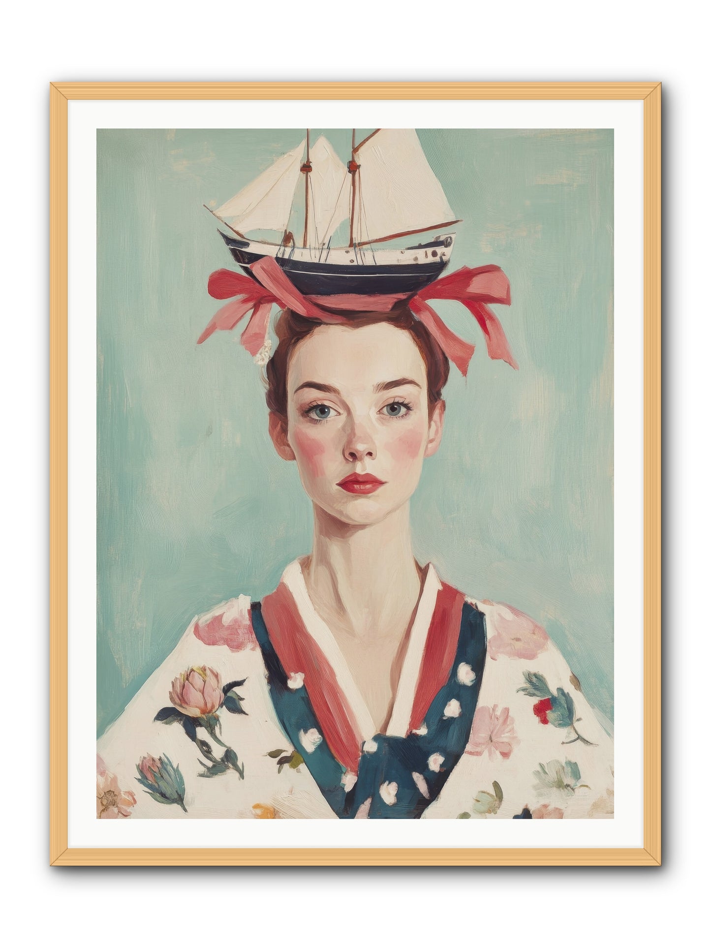 Harbor Belle of Winter-REZ -- Framed Print - Natural 36x48