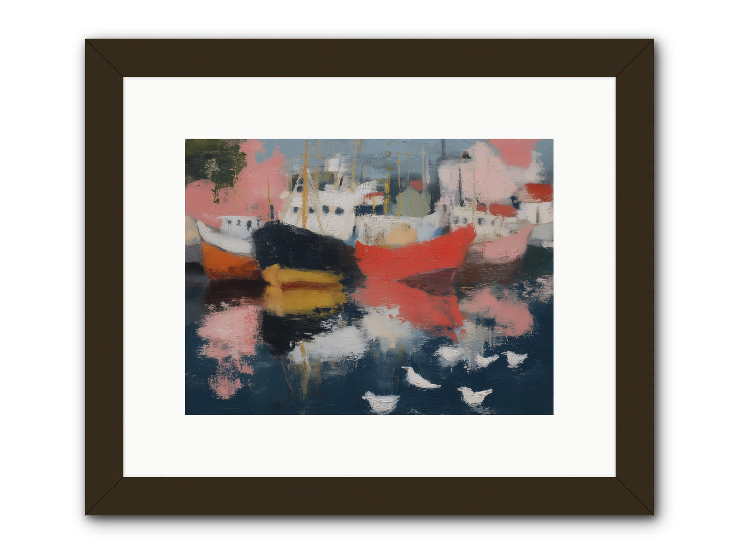 Harbor's Mirror Magic -- Framed Print - Black 12x9