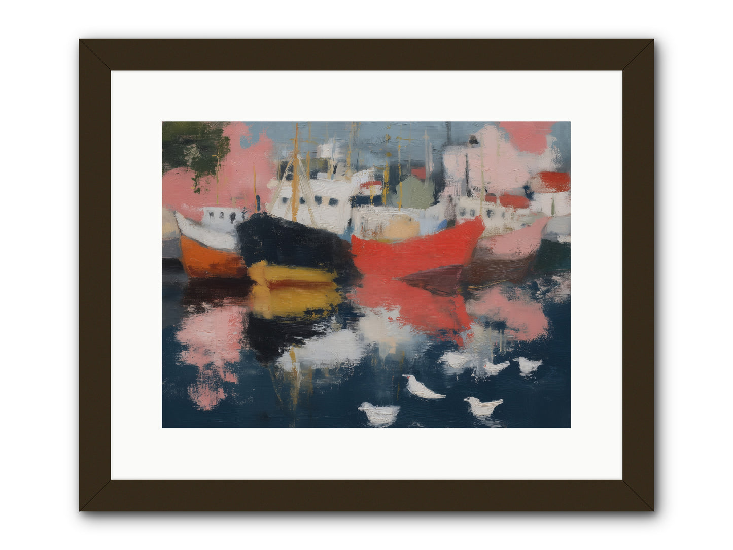 Harbor's Mirror Magic -- Framed Print - Black 16x12
