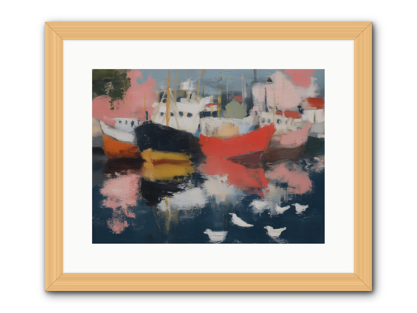 Harbor's Mirror Magic -- Framed Print - Natural 16x12