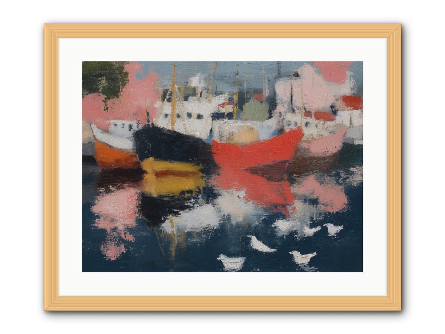 Harbor's Mirror Magic -- Framed Print - Natural 24x18