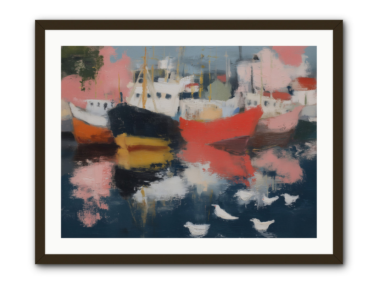 Harbor's Mirror Magic -- Framed Print - Black 32x24