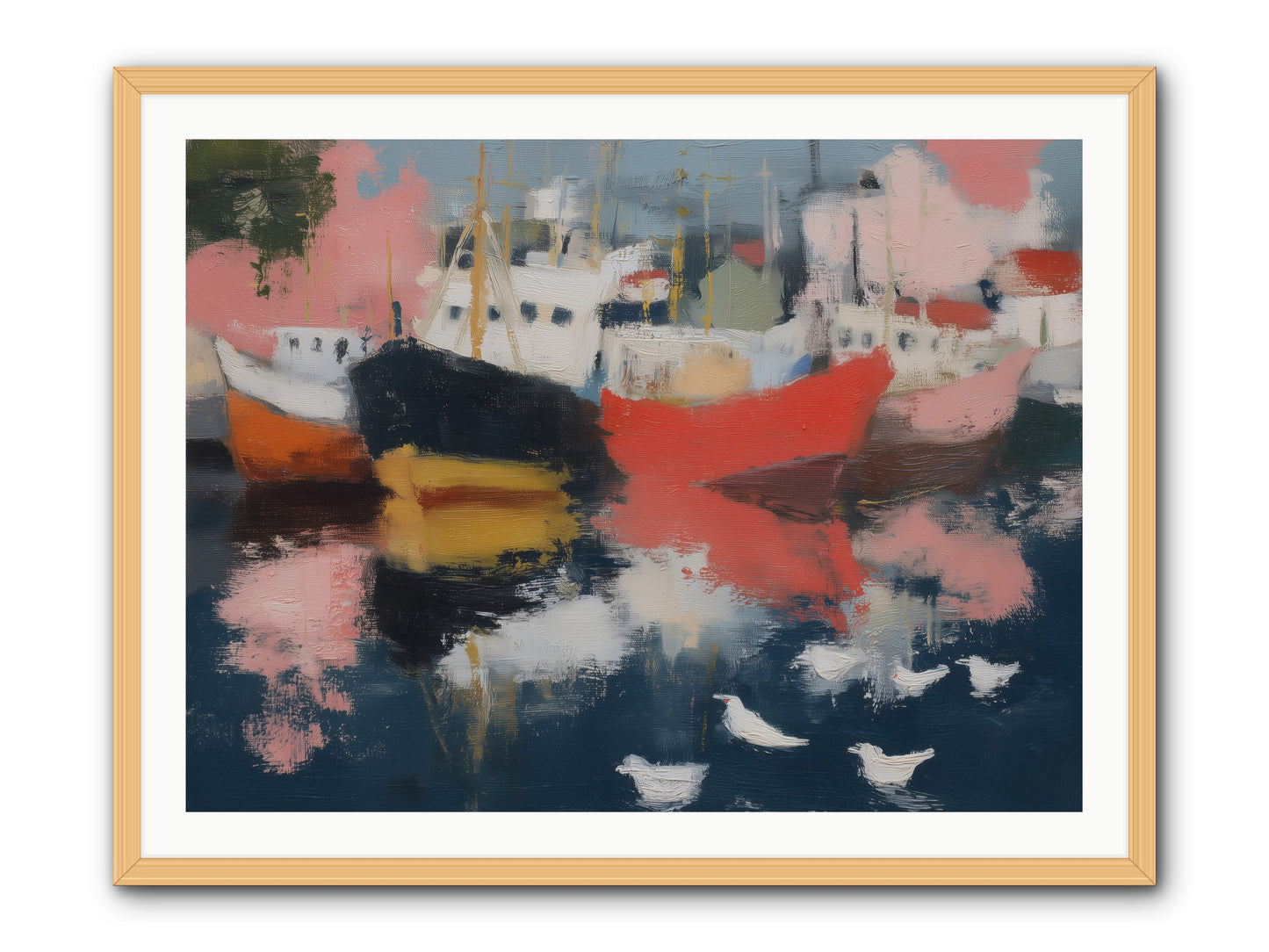 Harbor's Mirror Magic -- Framed Print - Natural 40x30
