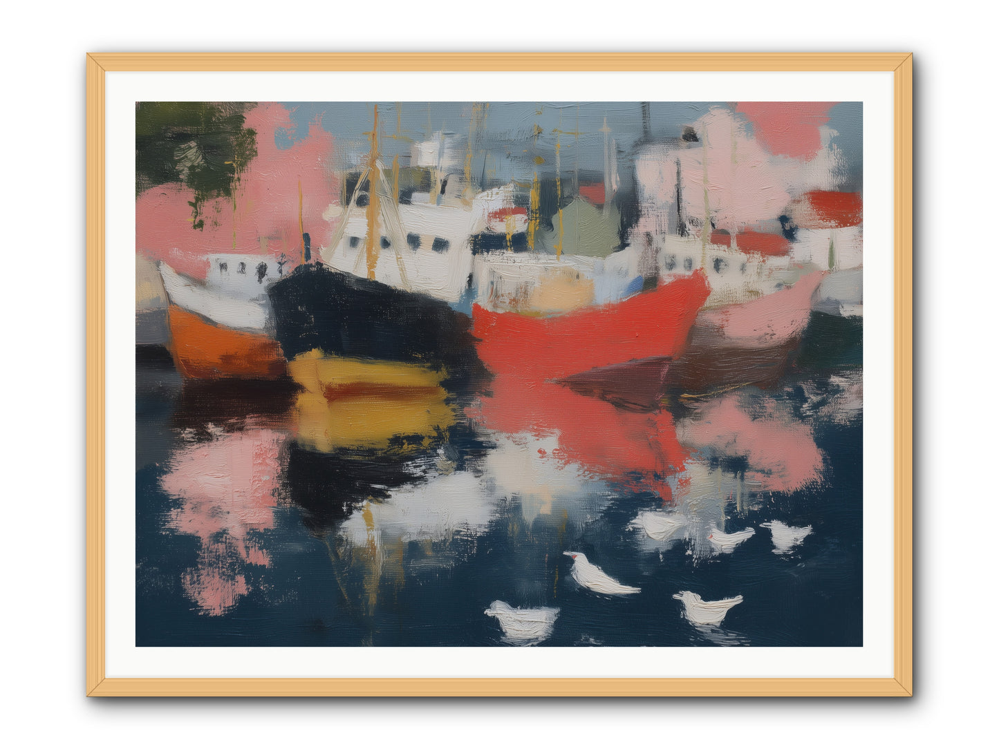 Harbor's Mirror Magic -- Framed Print - Natural 48x36
