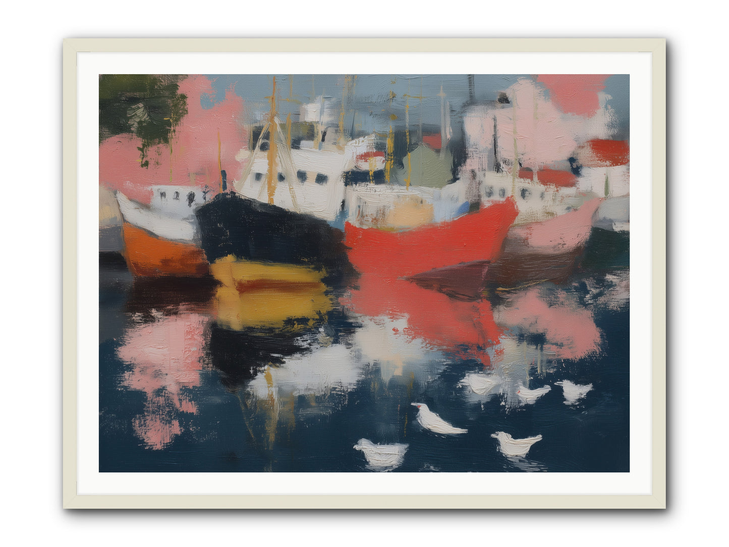 Harbor's Mirror Magic -- Framed Print - White 48x36
