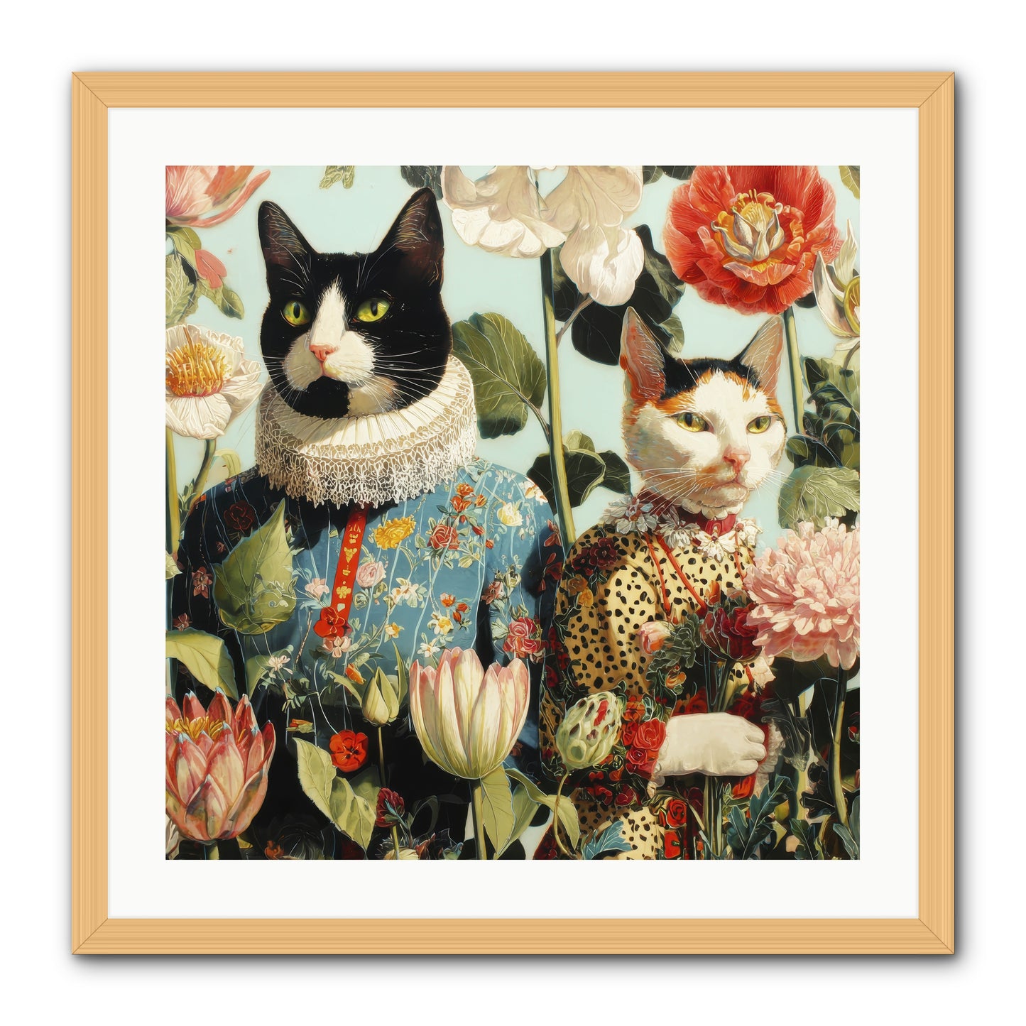 Harlequin Garden Society No.2 -- Framed Print - Natural 24x24