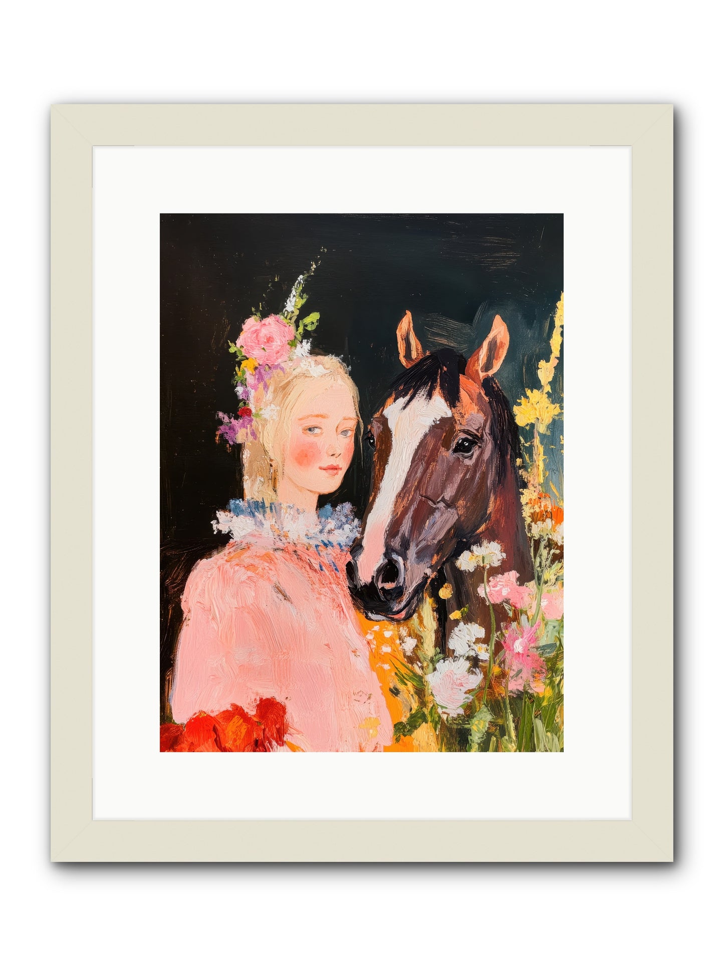 Harvest Moon Rider -- Framed Print - White 12x16