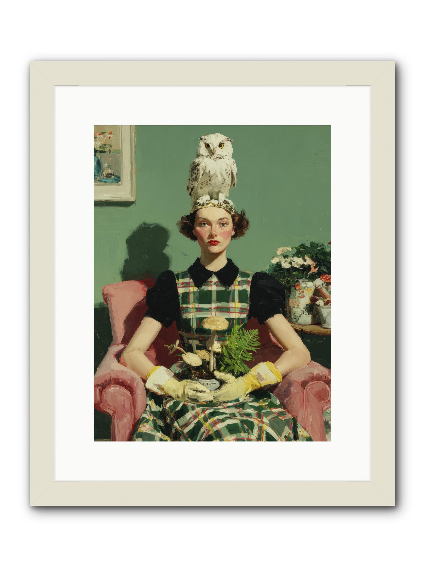Her Afternoon Devotions -- Framed Print - White 12x16