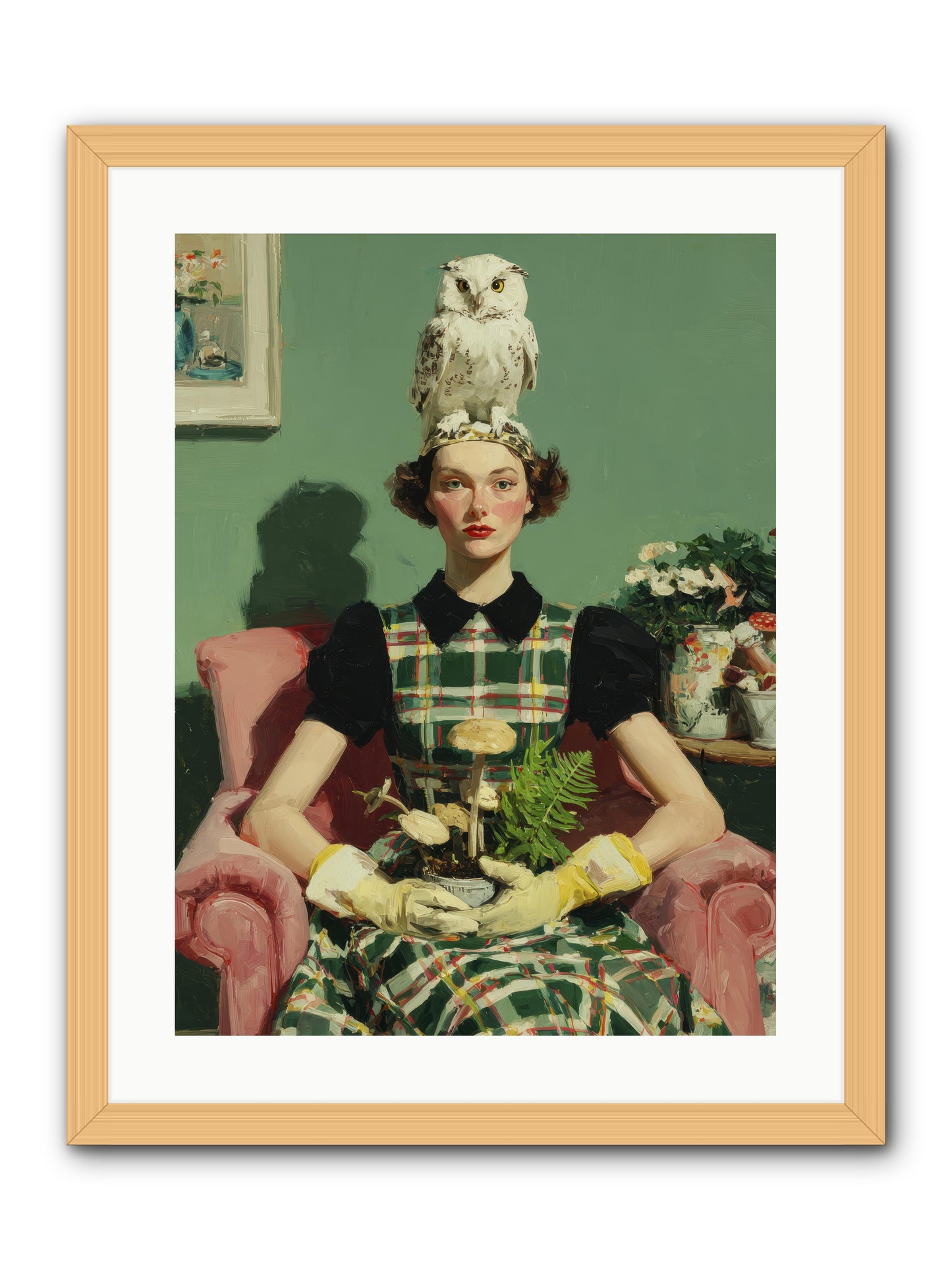 Her Afternoon Devotions -- Framed Print - Natural 18x24