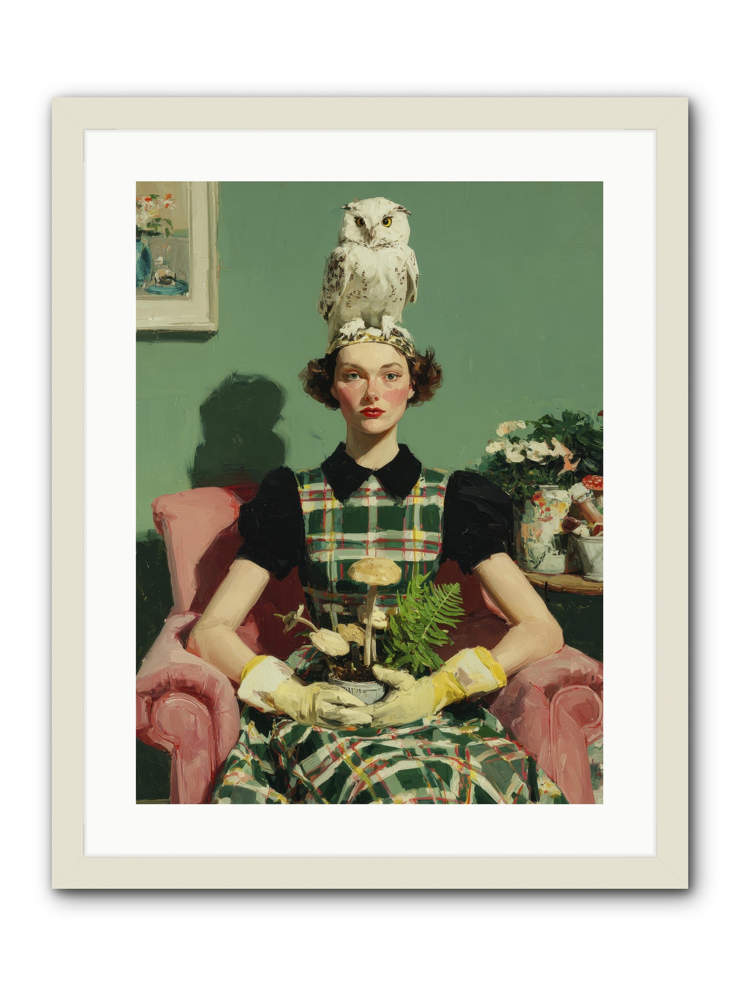 Her Afternoon Devotions -- Framed Print - White 18x24