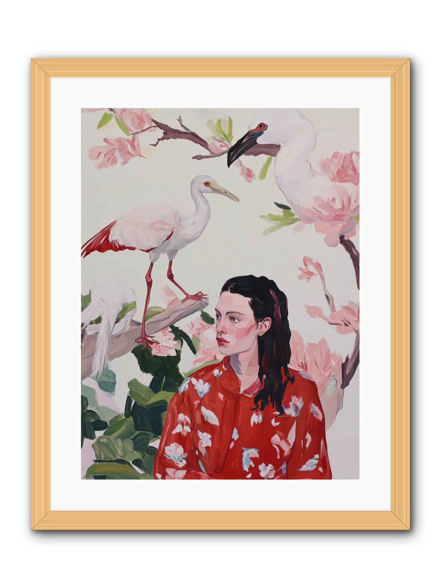 Her Garden's GuestsREZ -- Framed Print - Natural 18x24