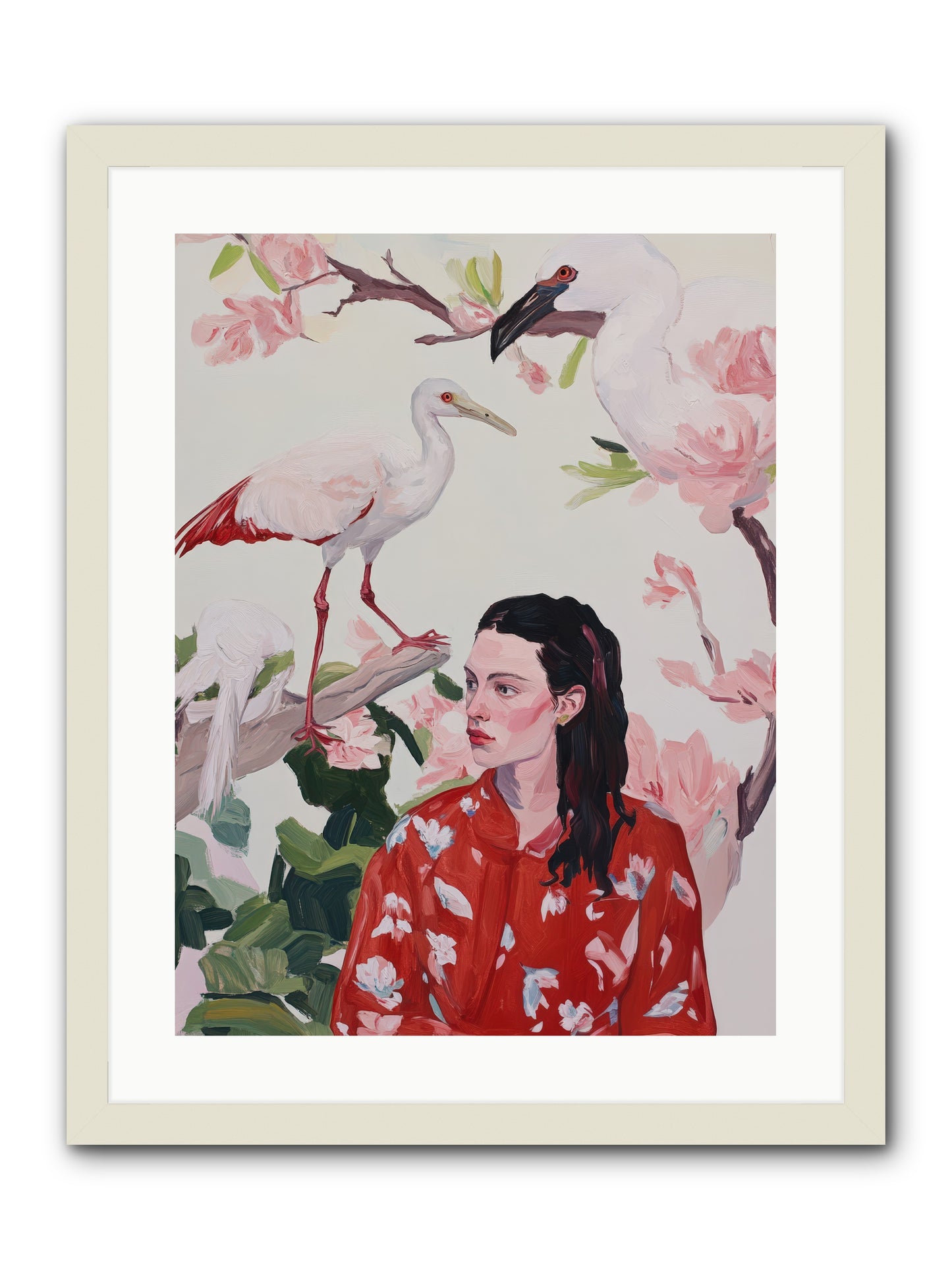 Her Garden's GuestsREZ -- Framed Print - White 18x24