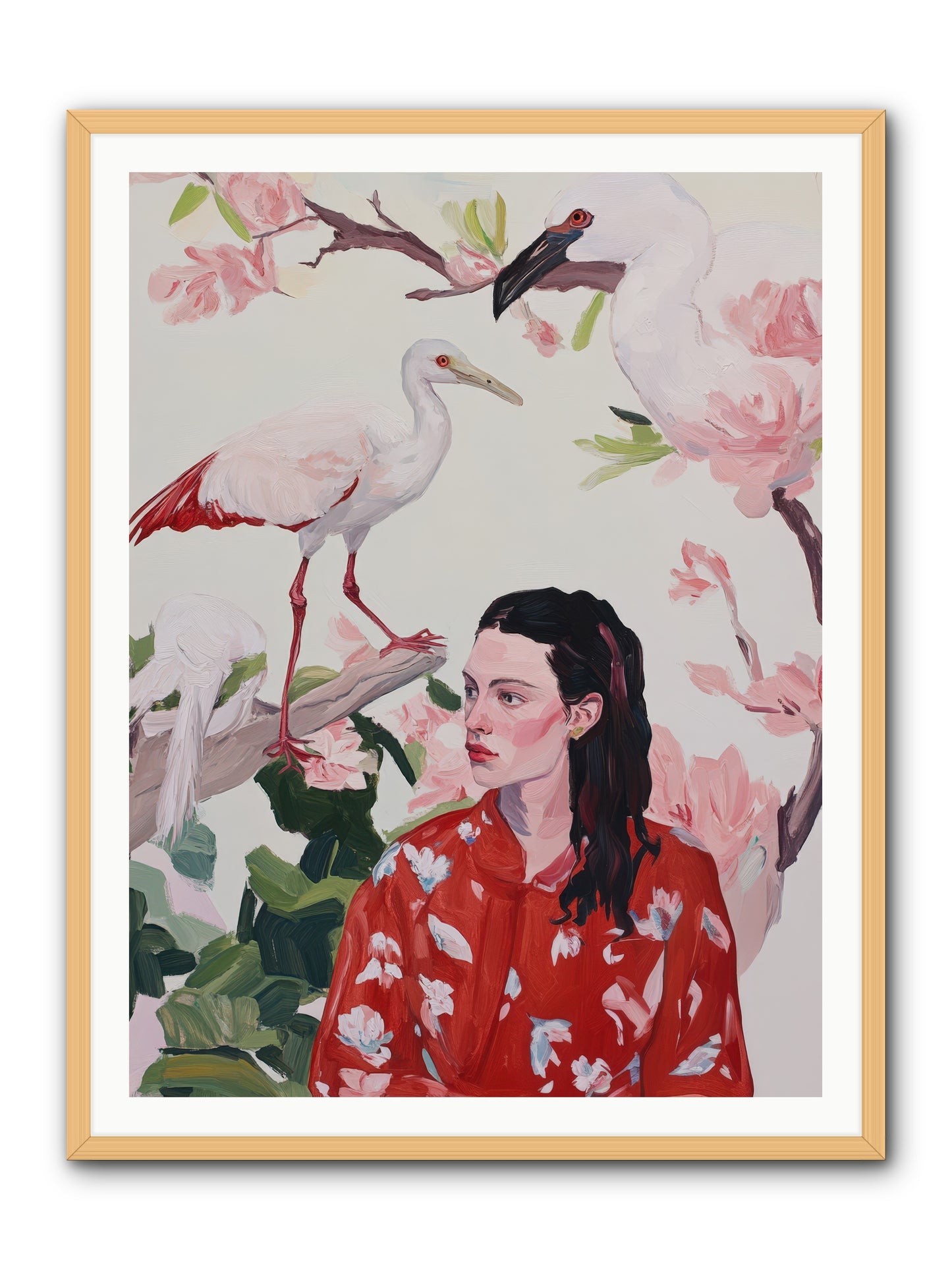 Her Garden's GuestsREZ -- Framed Print - Natural 36x48
