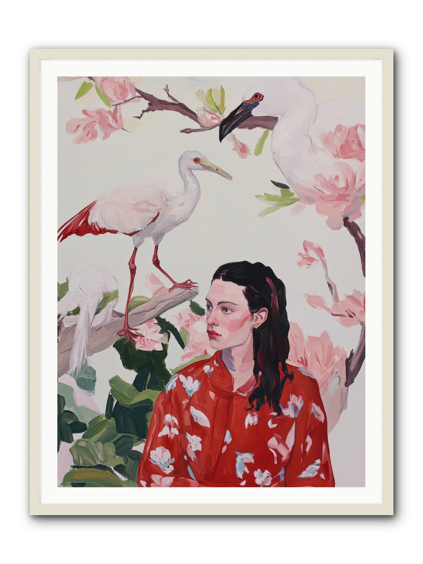 Her Garden's GuestsREZ -- Framed Print - White 36x48