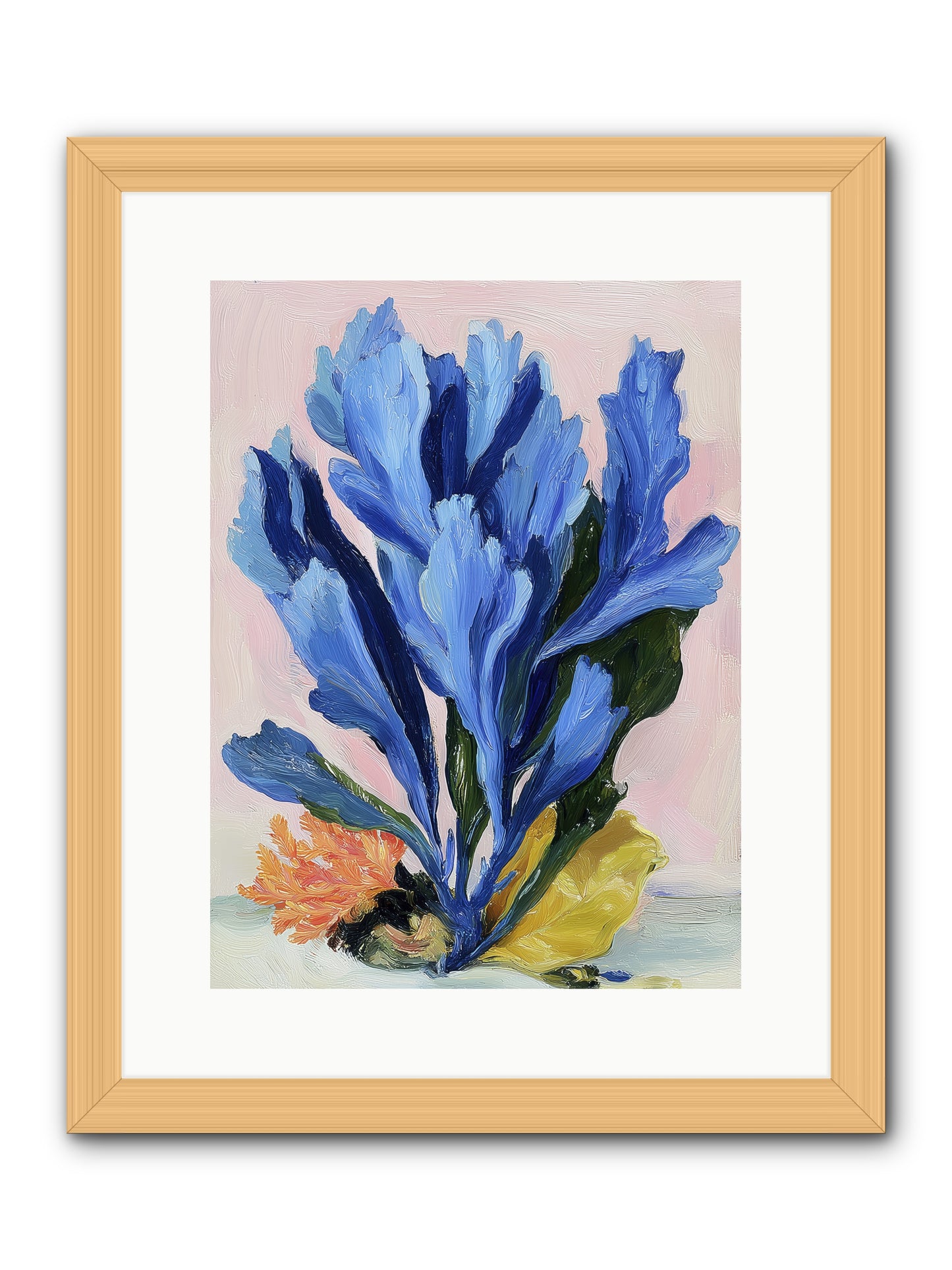 Indigo Sea Florals -- Framed Print - Natural 12x16