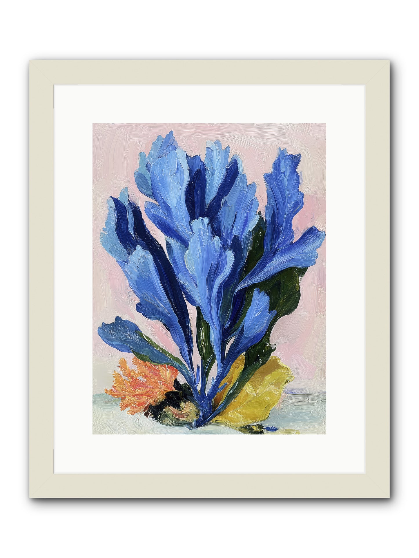 Indigo Sea Florals -- Framed Print - White 12x16