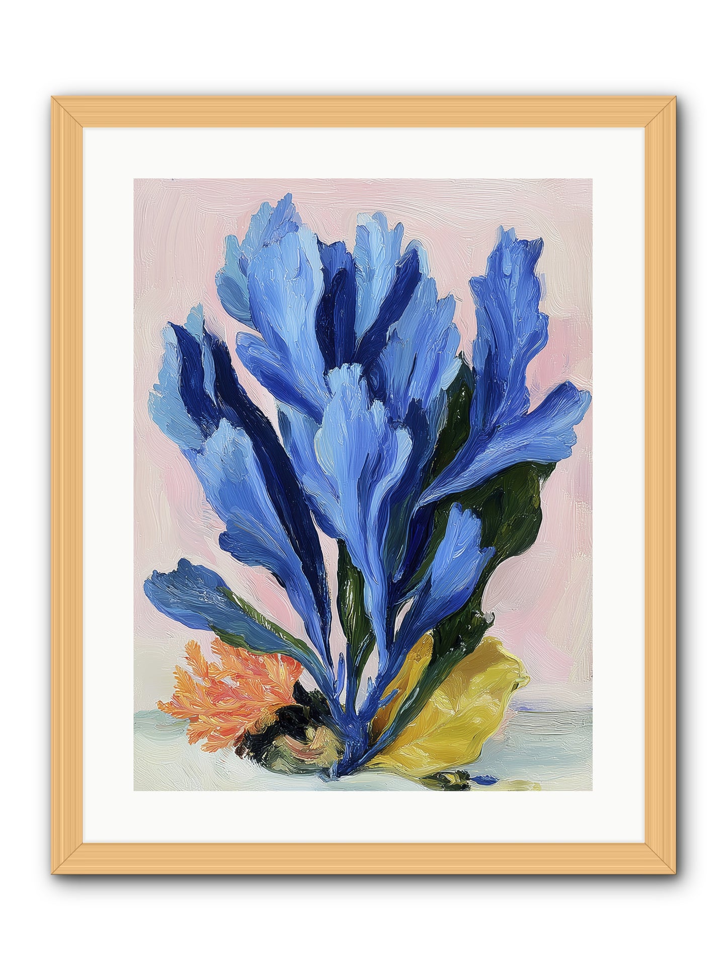 Indigo Sea Florals -- Framed Print - Natural 18x24