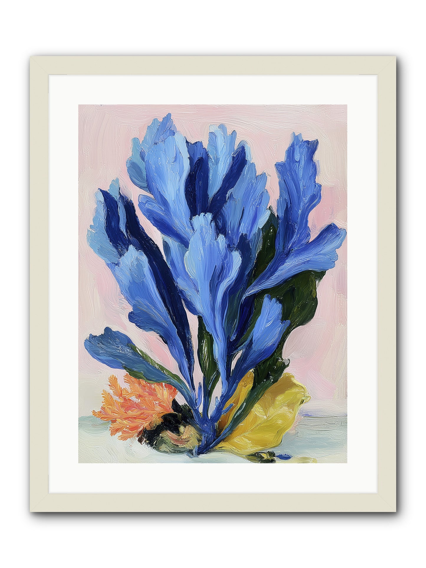 Indigo Sea Florals -- Framed Print - White 18x24