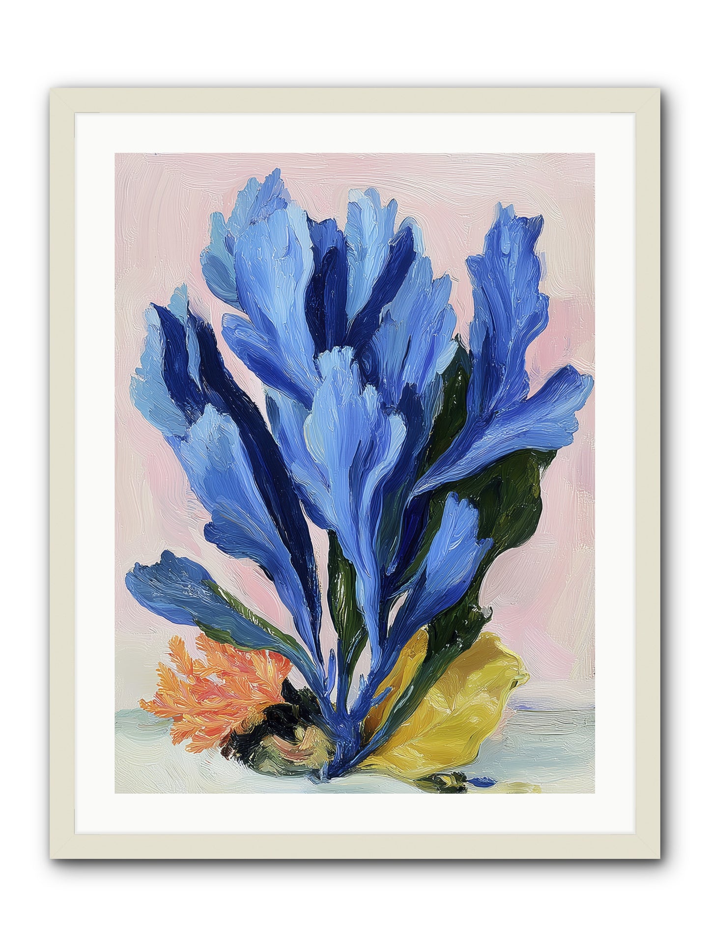 Indigo Sea Florals -- Framed Print - White 24x32