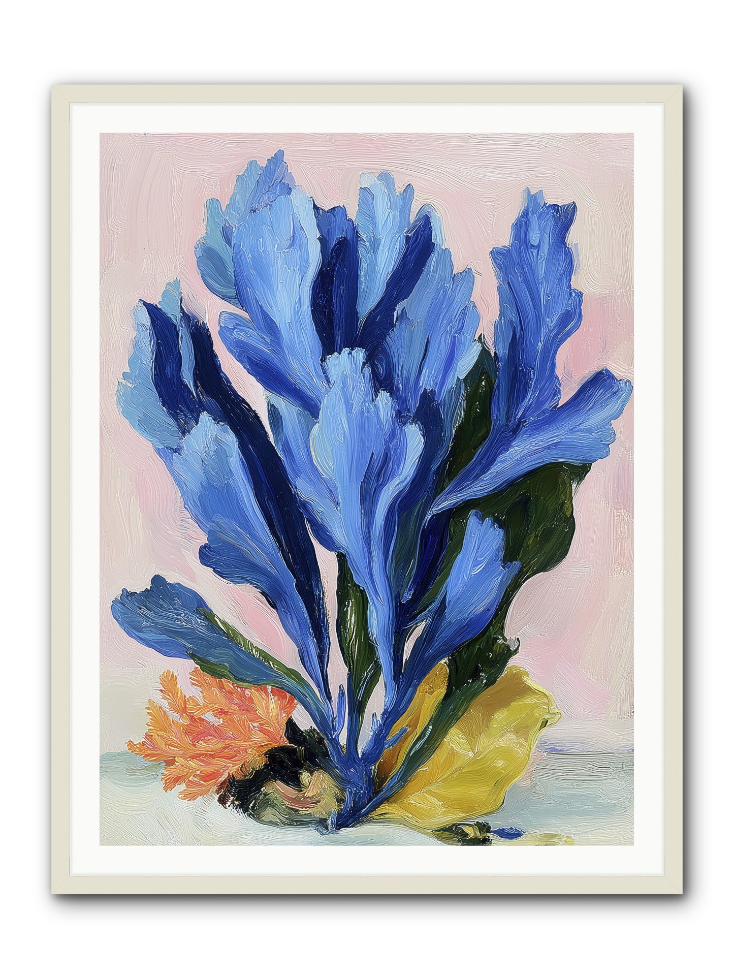 Indigo Sea Florals -- Framed Print - White 36x48