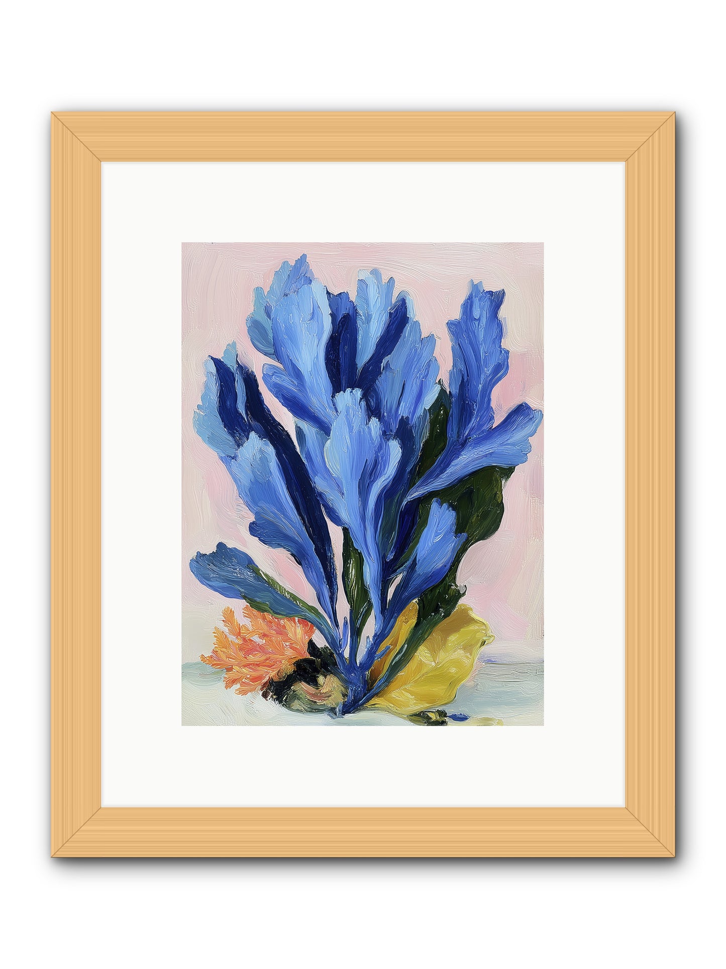 Indigo Sea Florals -- Framed Print - Natural 9x12
