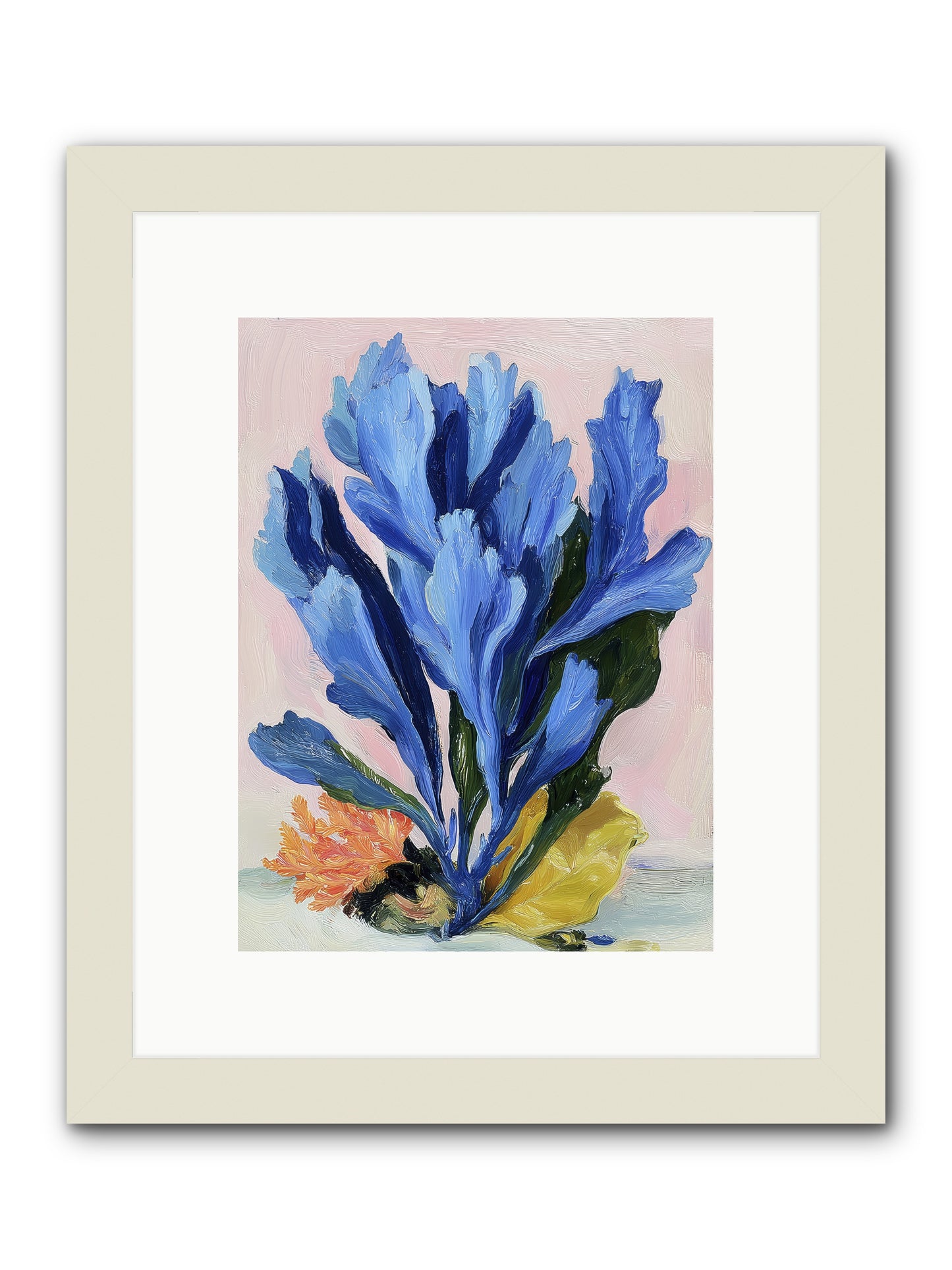 Indigo Sea Florals -- Framed Print - White 9x12