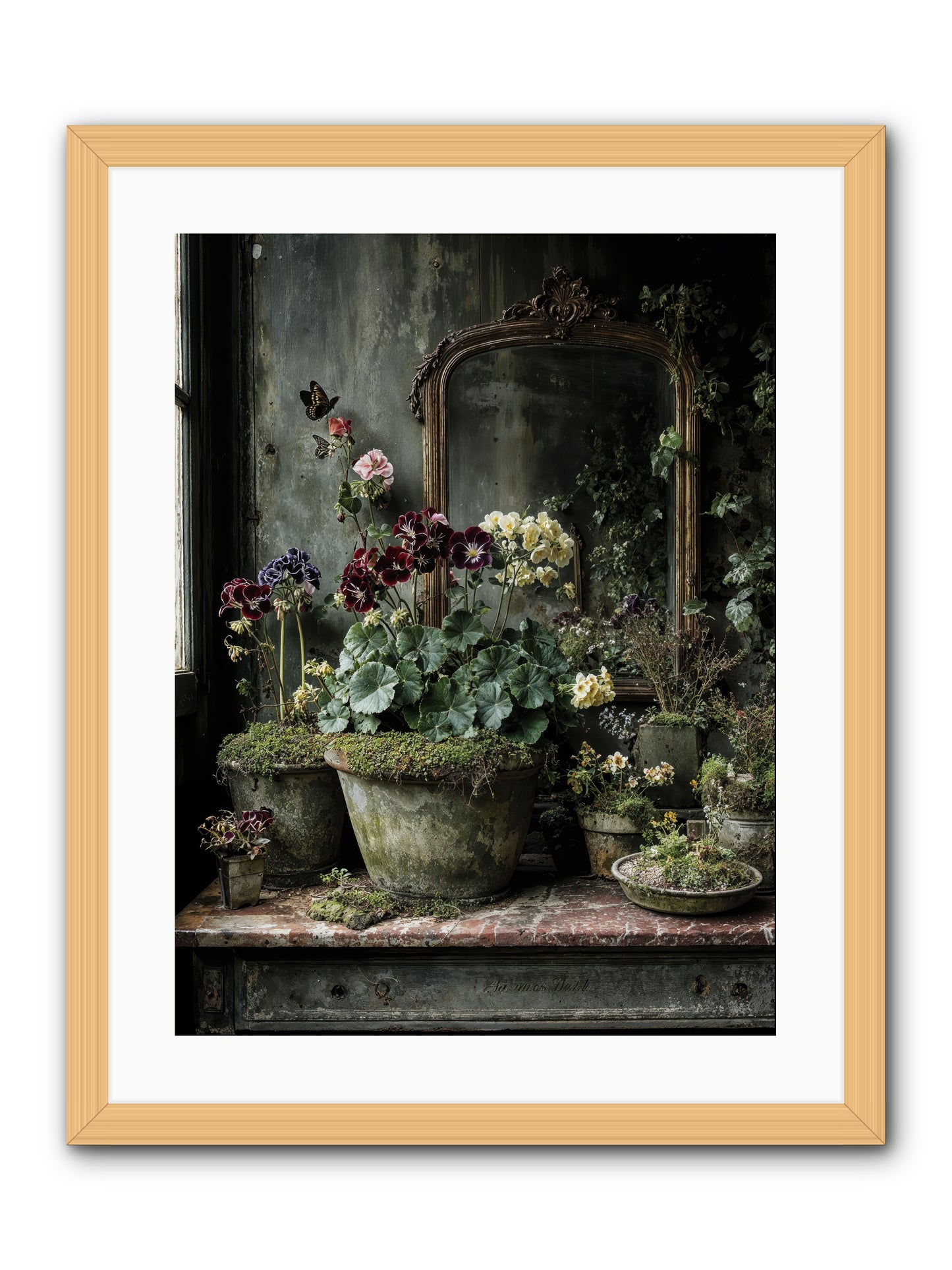 Jardinscript -- Framed Print - Natural 18x24