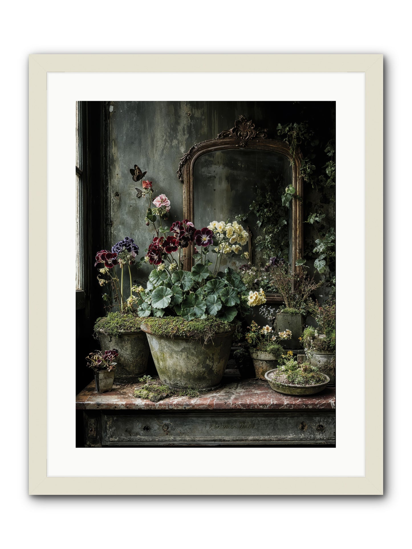 Jardinscript -- Framed Print - White 18x24