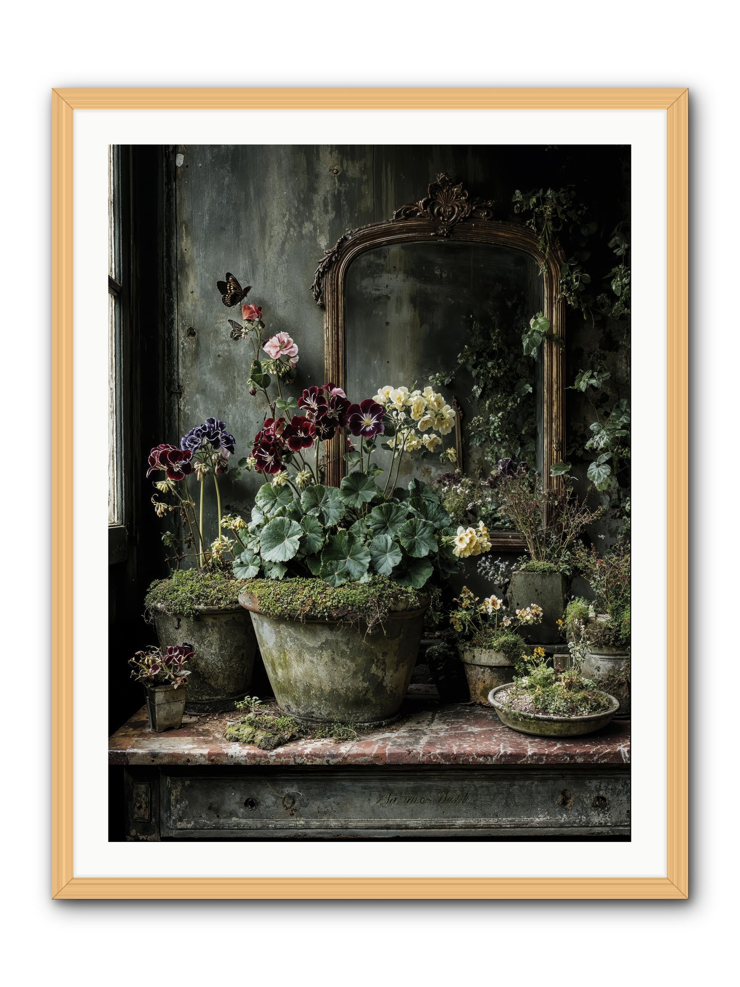 Jardinscript -- Framed Print - Natural 30x40