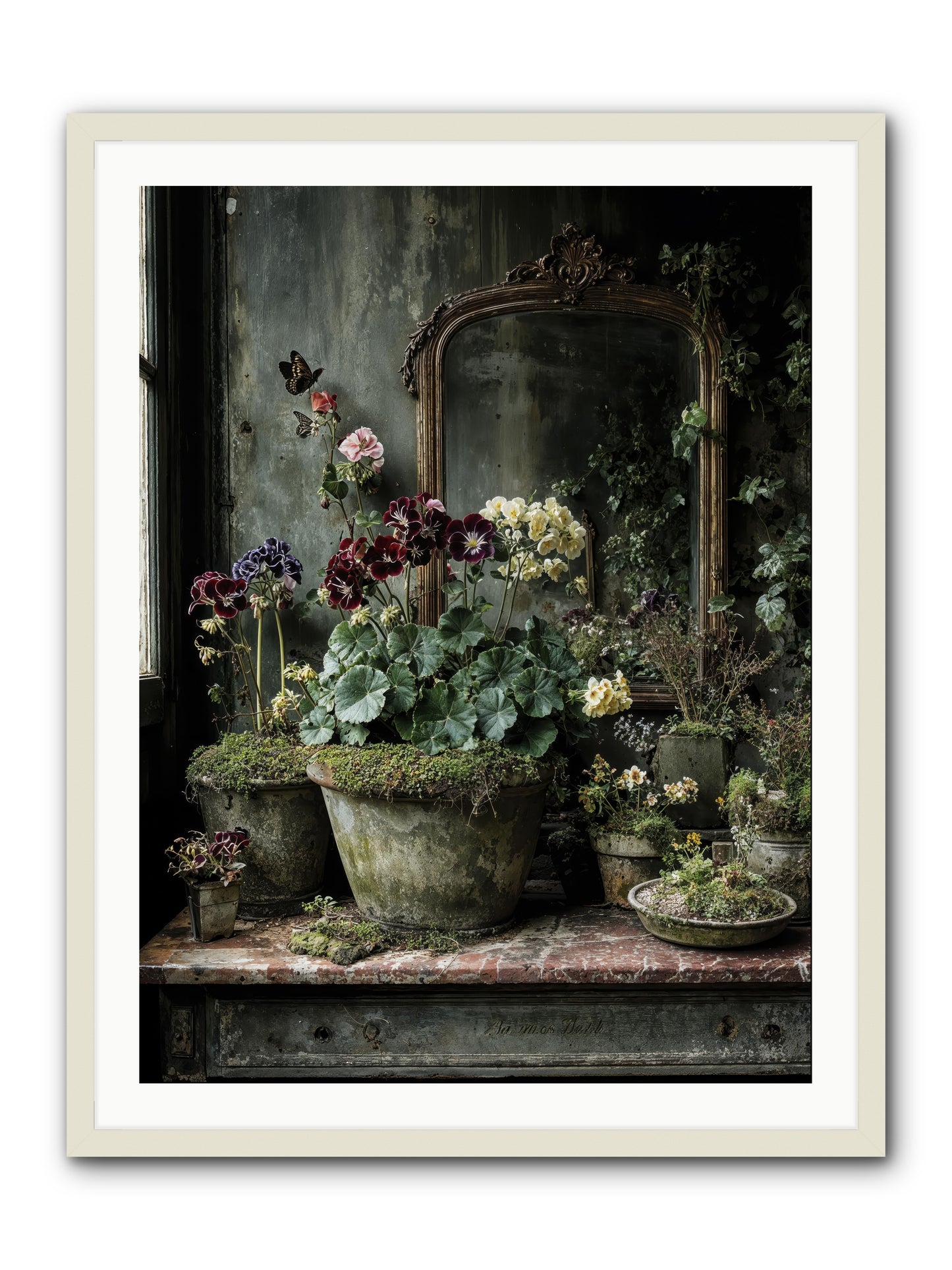 Jardinscript -- Framed Print - White 30x40
