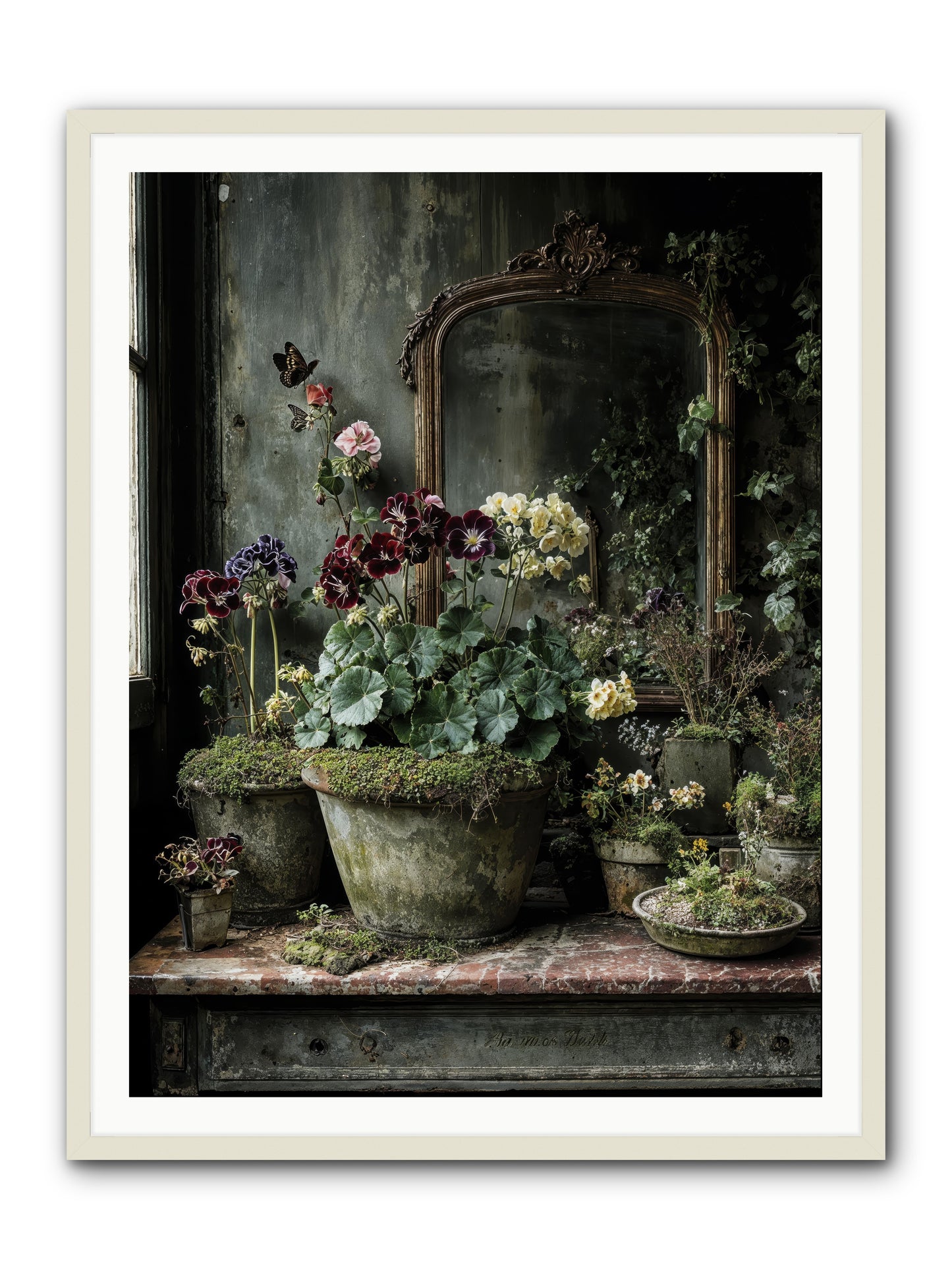 Jardinscript -- Framed Print - White 36x48