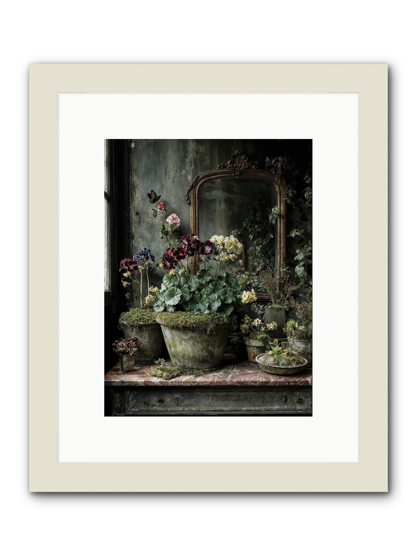 Jardinscript -- Framed Print - White 9x12