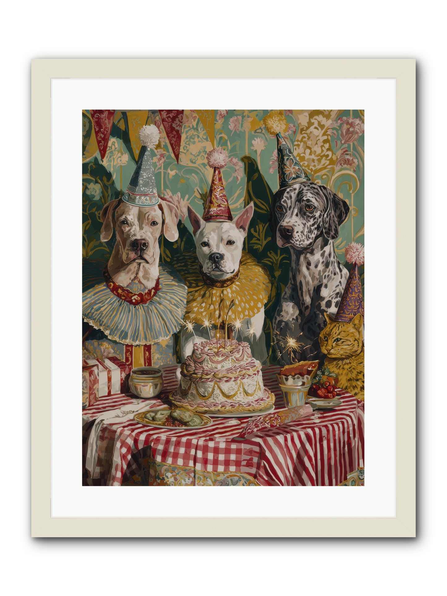 Jubilant Gathering at Teatime -- Framed Print - White 18x24