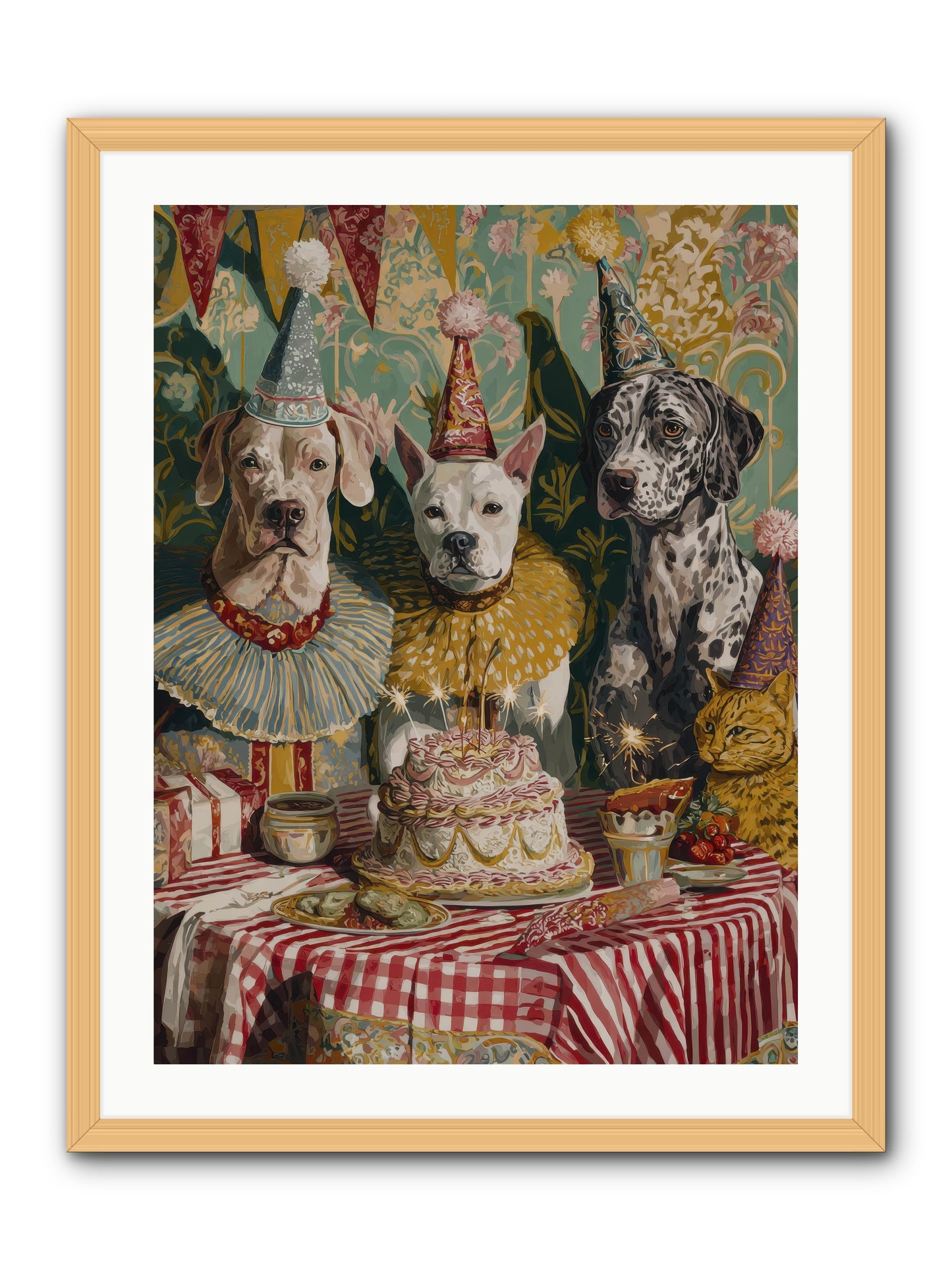 Jubilant Gathering at Teatime -- Framed Print - Natural 24x32