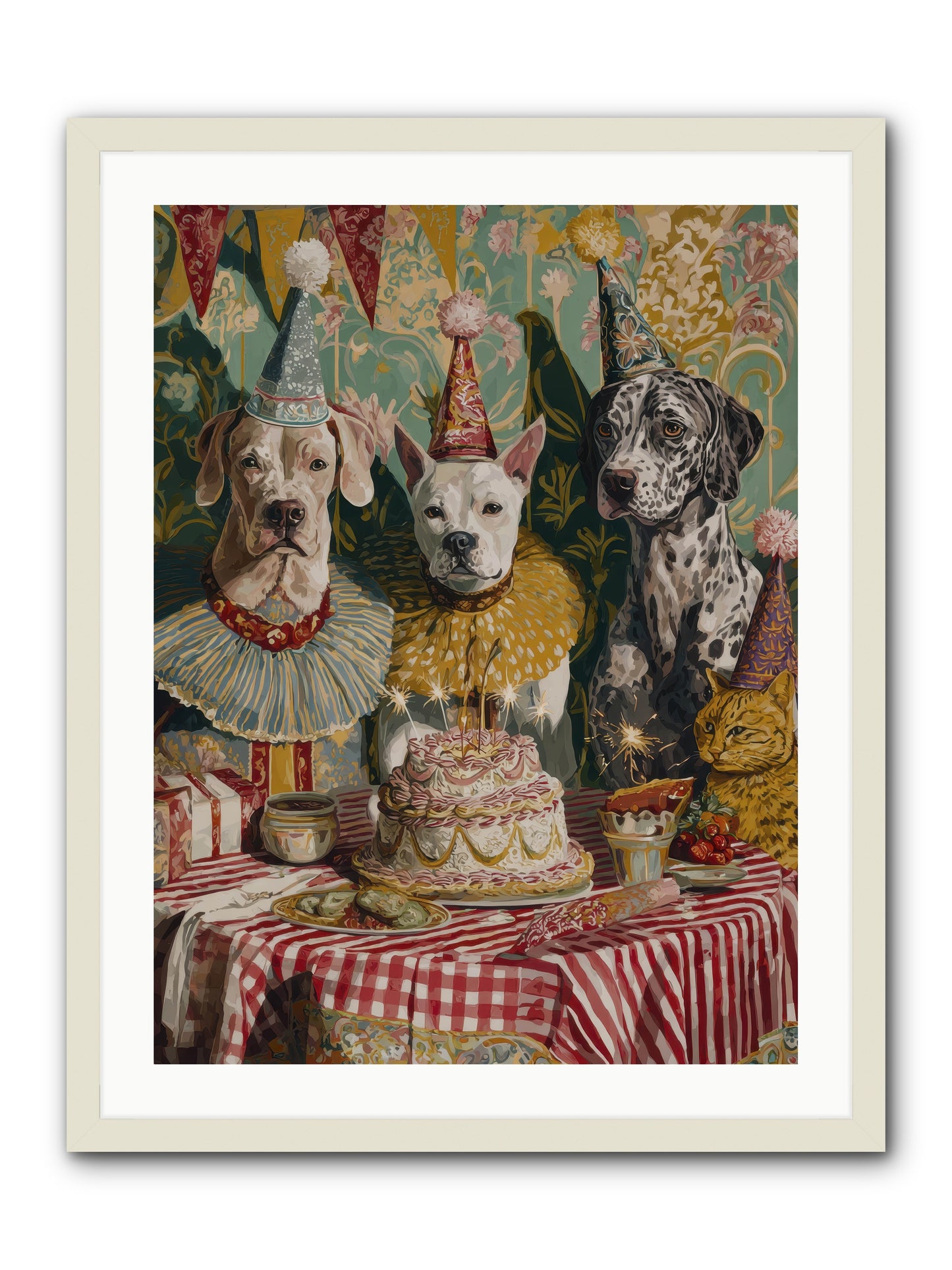 Jubilant Gathering at Teatime -- Framed Print - White 24x32