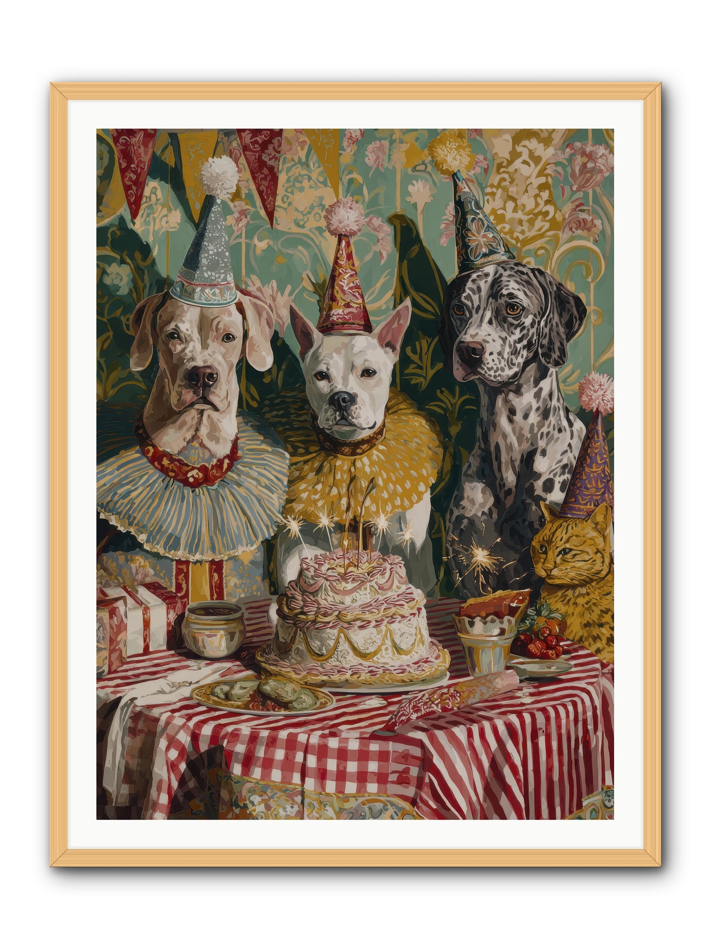 Jubilant Gathering at Teatime -- Framed Print - Natural 36x48