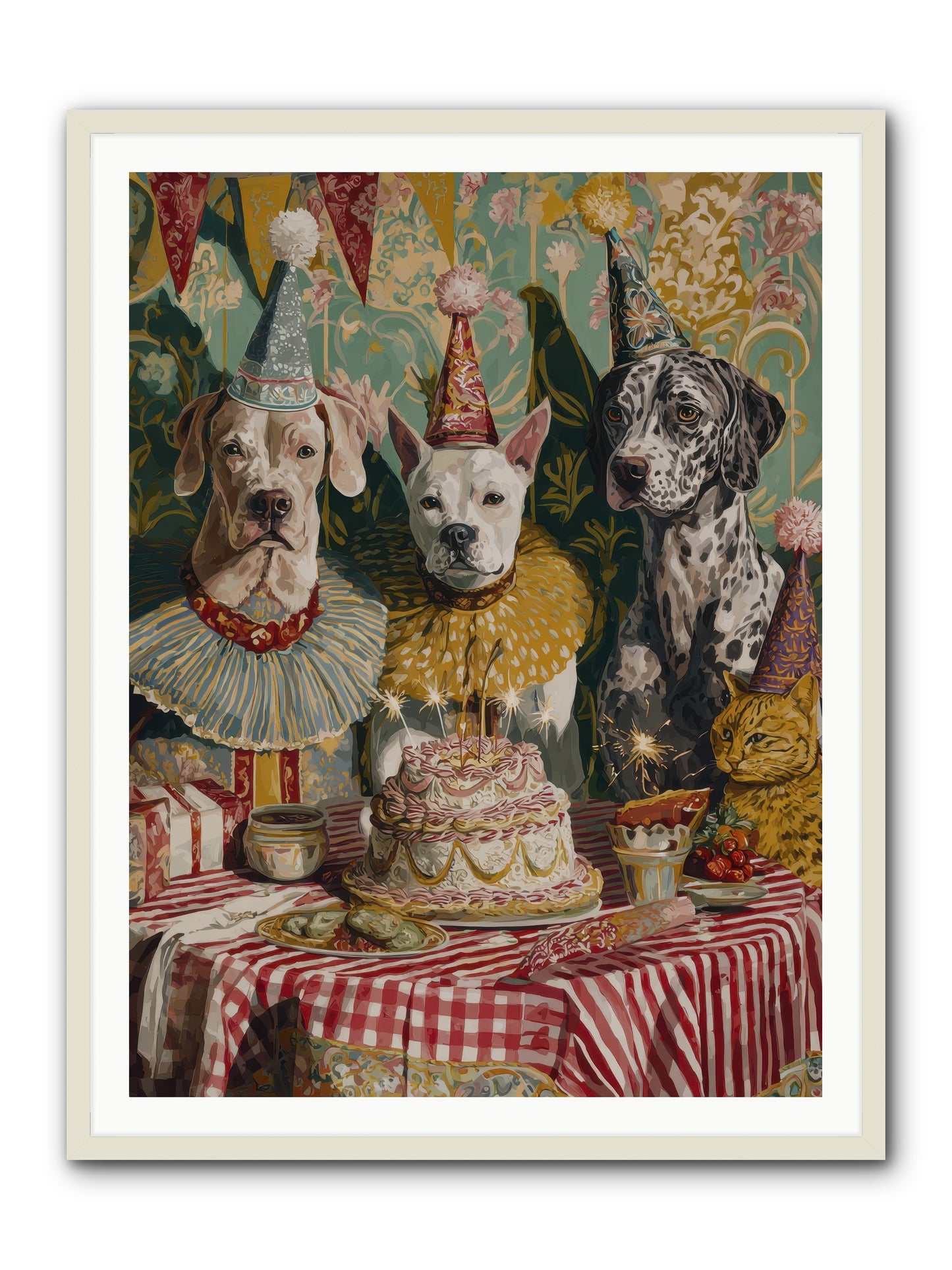 Jubilant Gathering at Teatime -- Framed Print - White 36x48