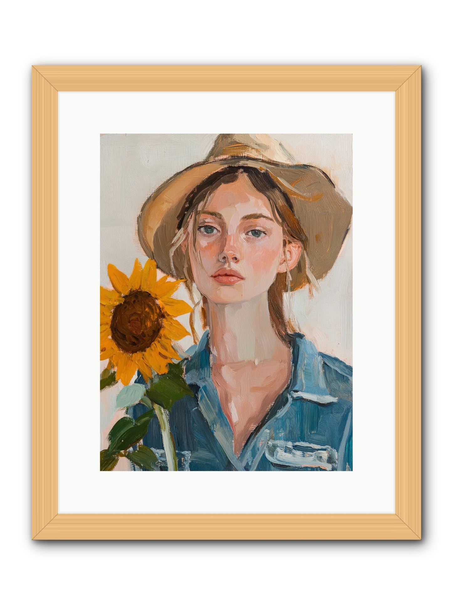 Lady Sunflower -- Framed Print - Natural 12x16